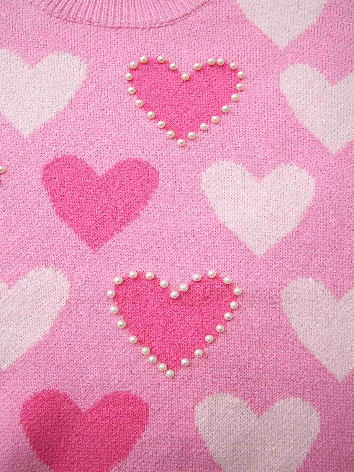 Rosa 1950er Valentinstag Herz Perle Pullover - Image 7