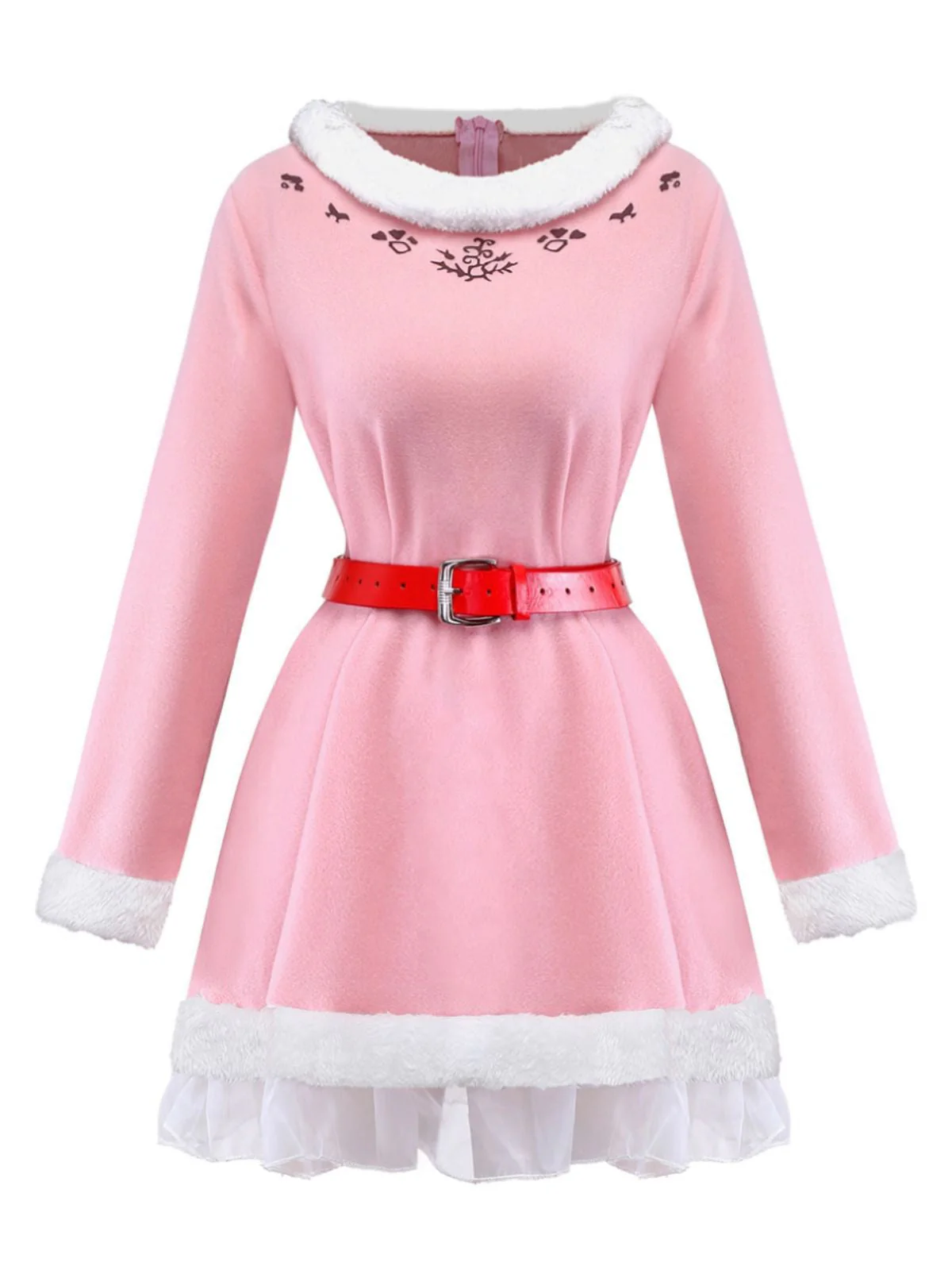 Rosa 1950er Weihnachten Elf Plüsch-Gekantet Kleid Set - Image 2