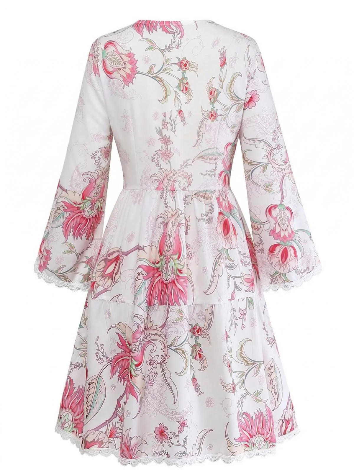 Rosa 1960er Blumen Cutout V-Ausschnitt Spitze Kleid - Image 2