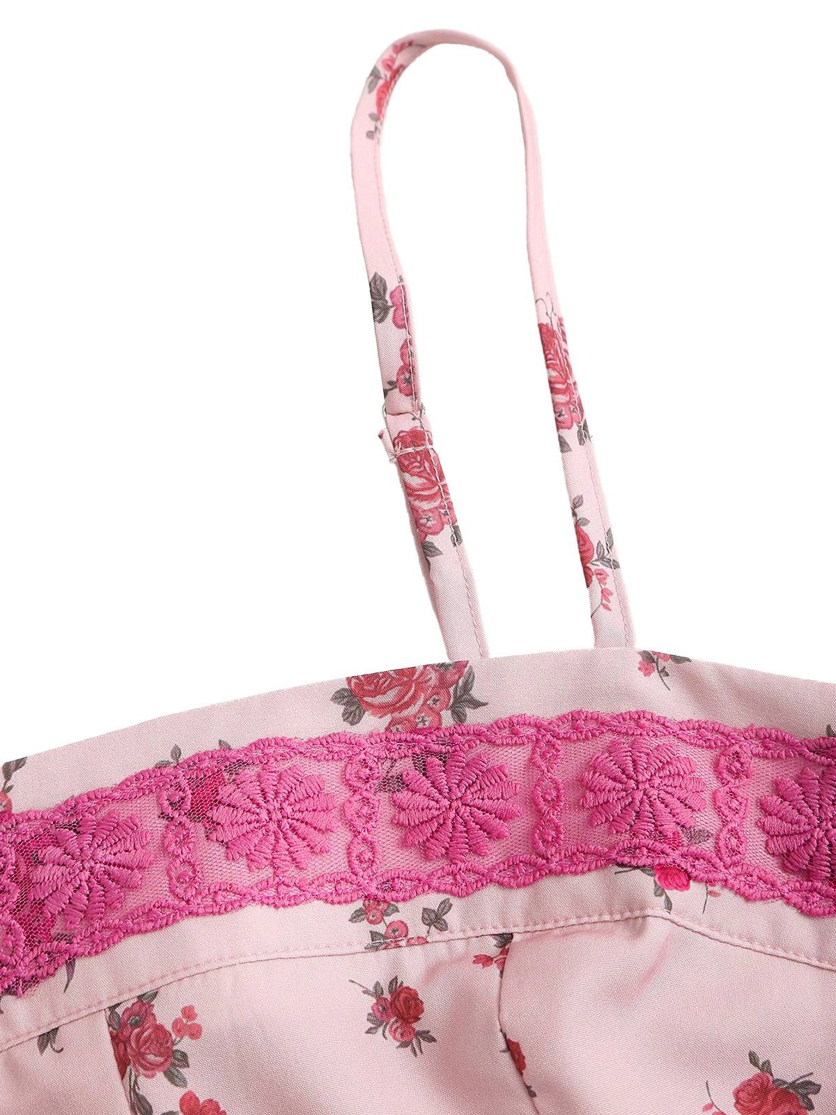 Rosa 1960er Blumen Spitze Patchwork Plissiertes Unterhemd - Image 4