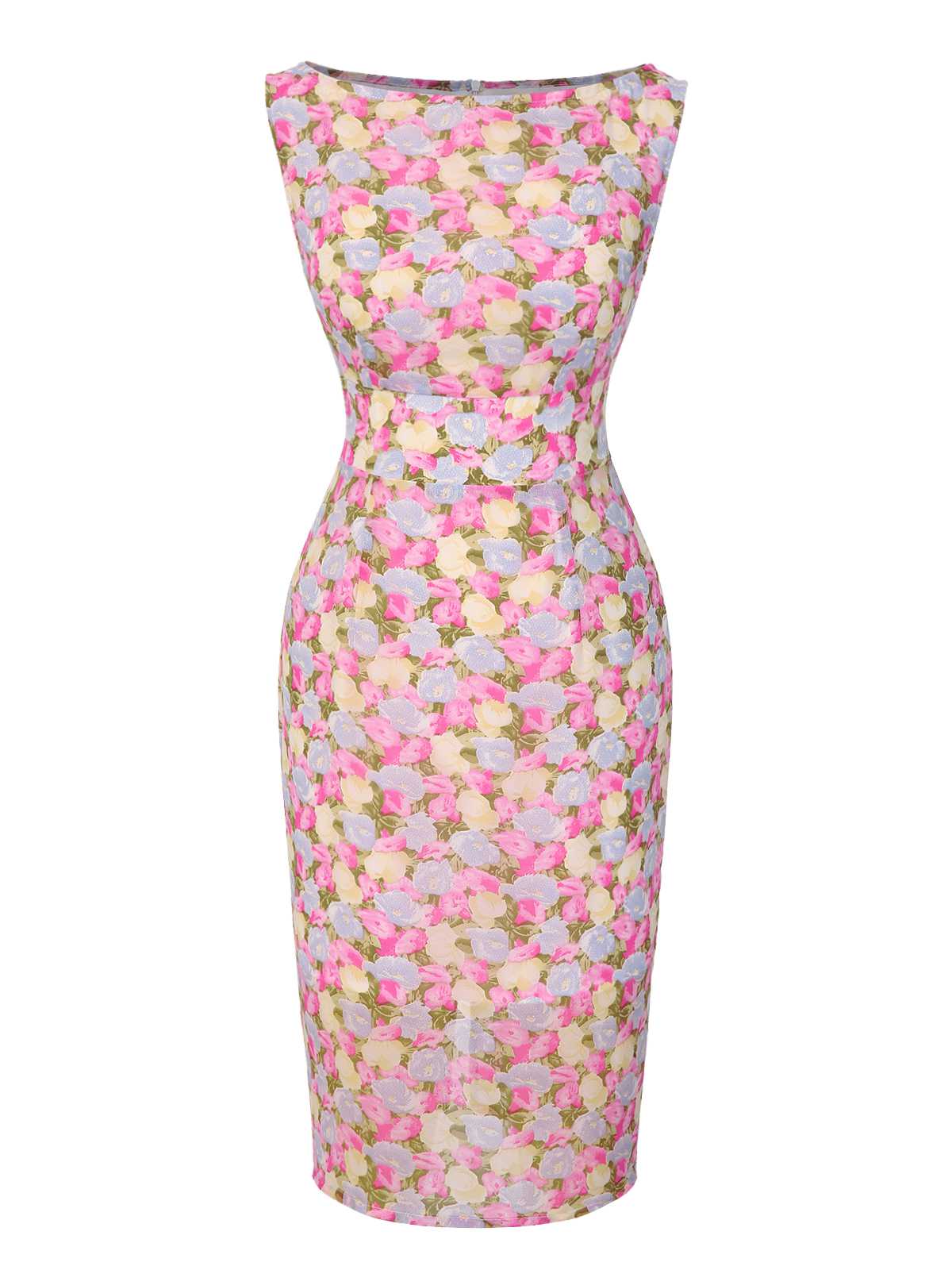 Rosa 1960er Bootskragen Blumen Enges Kleid - Image 3