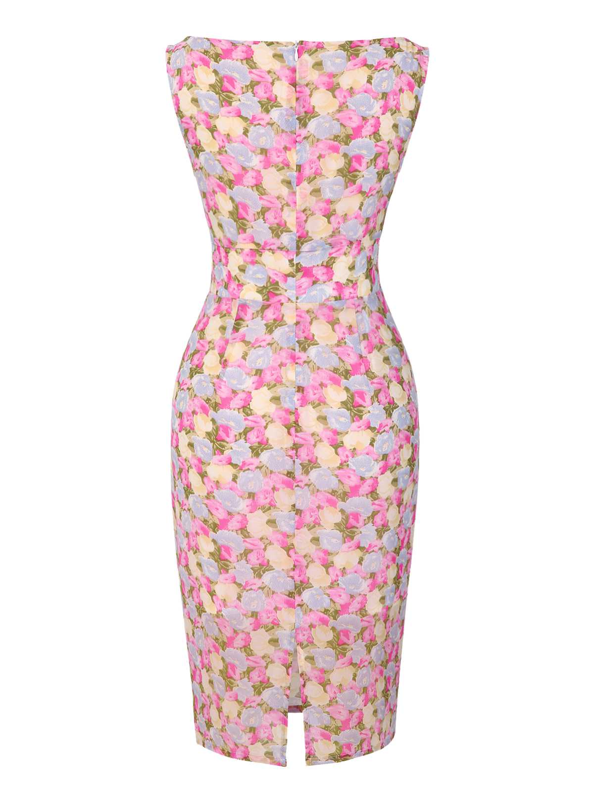 Rosa 1960er Bootskragen Blumen Enges Kleid - Image 5