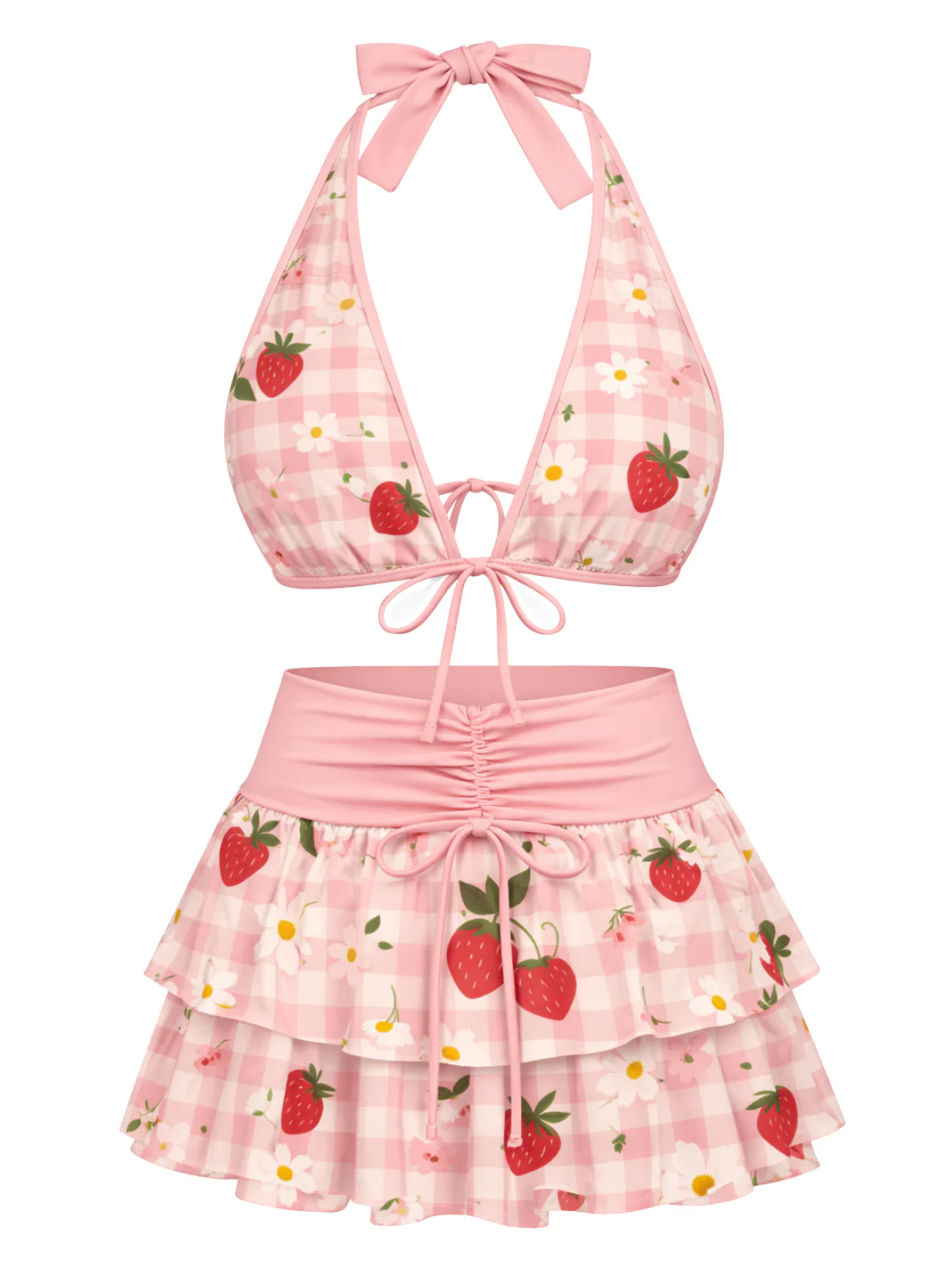 Rosa 1960er Kirsche Muster Mehrlagig Bikini Set - Image 3