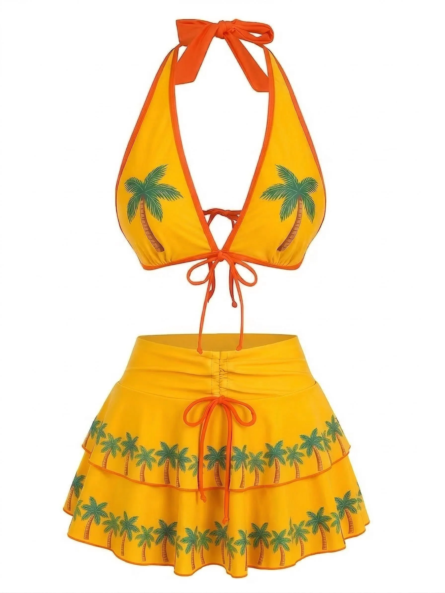 Rosa 1960er Kirsche Muster Mehrlagig Bikini Set - Image 2