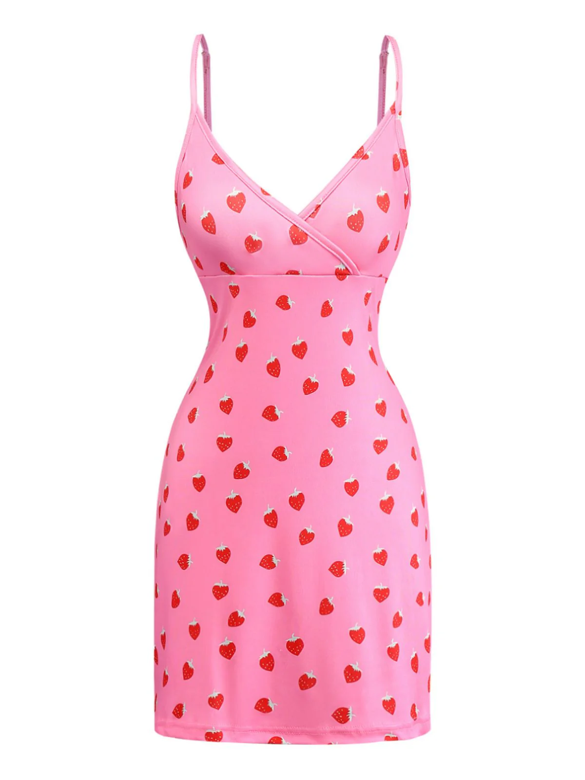Rosa 1960er Erdbeere Tief V-Ausschnitt Mini Kleid - Image 2