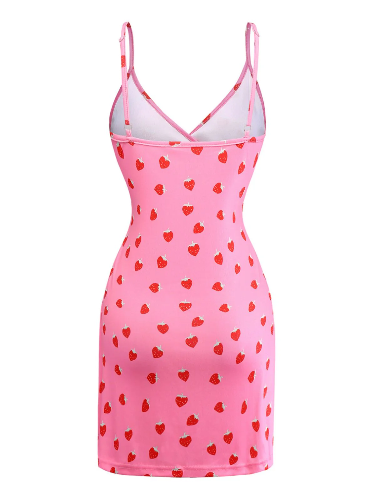 Rosa 1960er Erdbeere Tief V-Ausschnitt Mini Kleid - Image 3