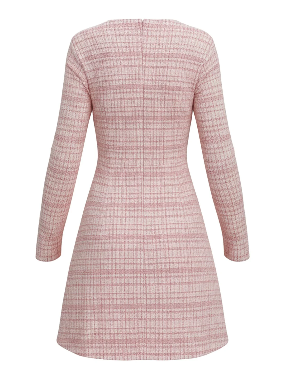 Rosa 1960er Kariert Tweed Geknöpft Quadratischer Hals Kleid - Image 3