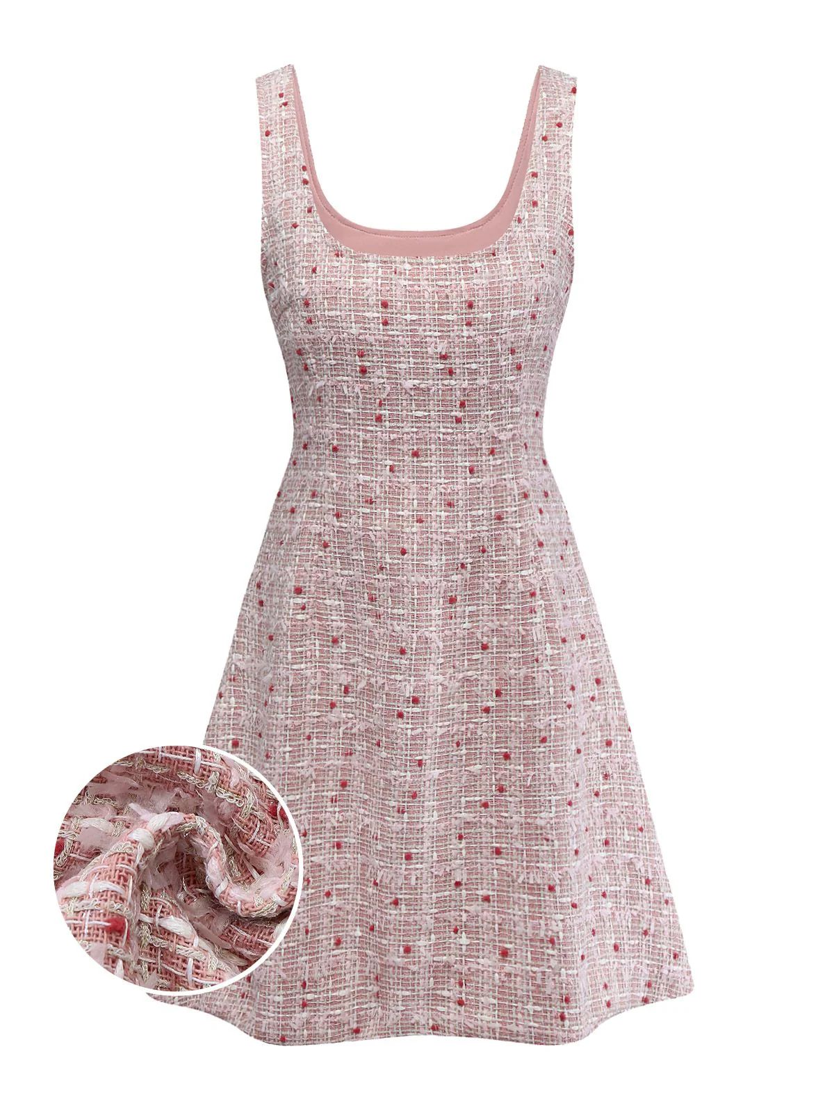 Rosa 1960er Plaid Tweed Mini Schürze Kleid