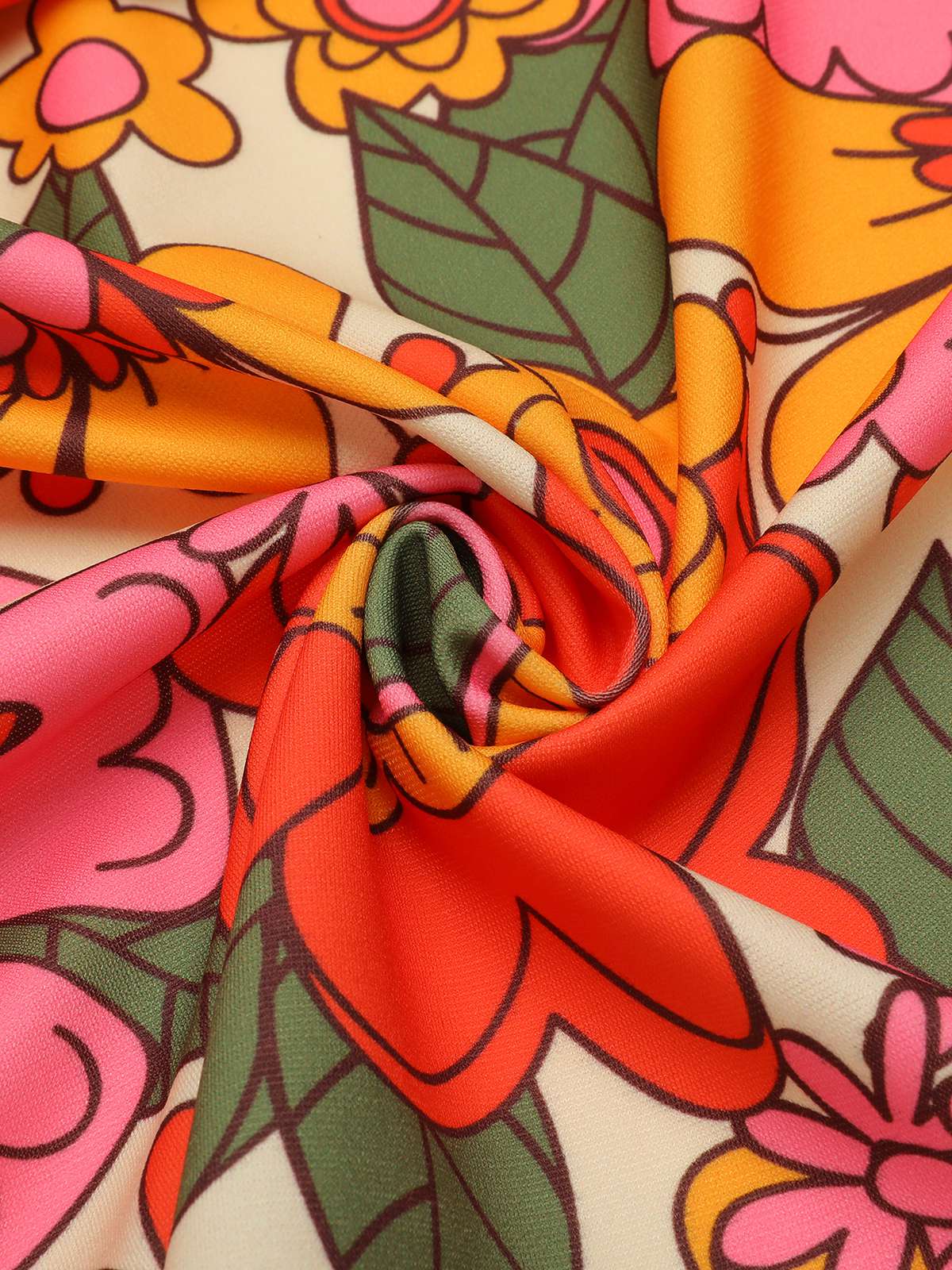 [Vorverkauf] Orange 1960er Revers Blumen Patchwork Kleid - Image 7