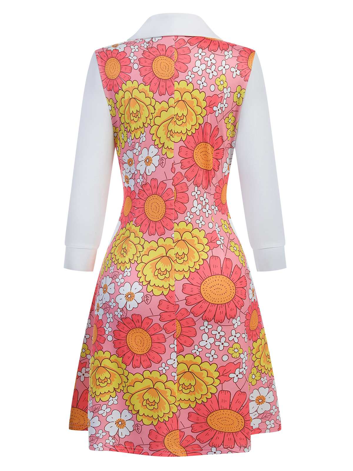 [Vorverkauf] Orange 1960er Revers Blumen Patchwork Kleid - Image 9