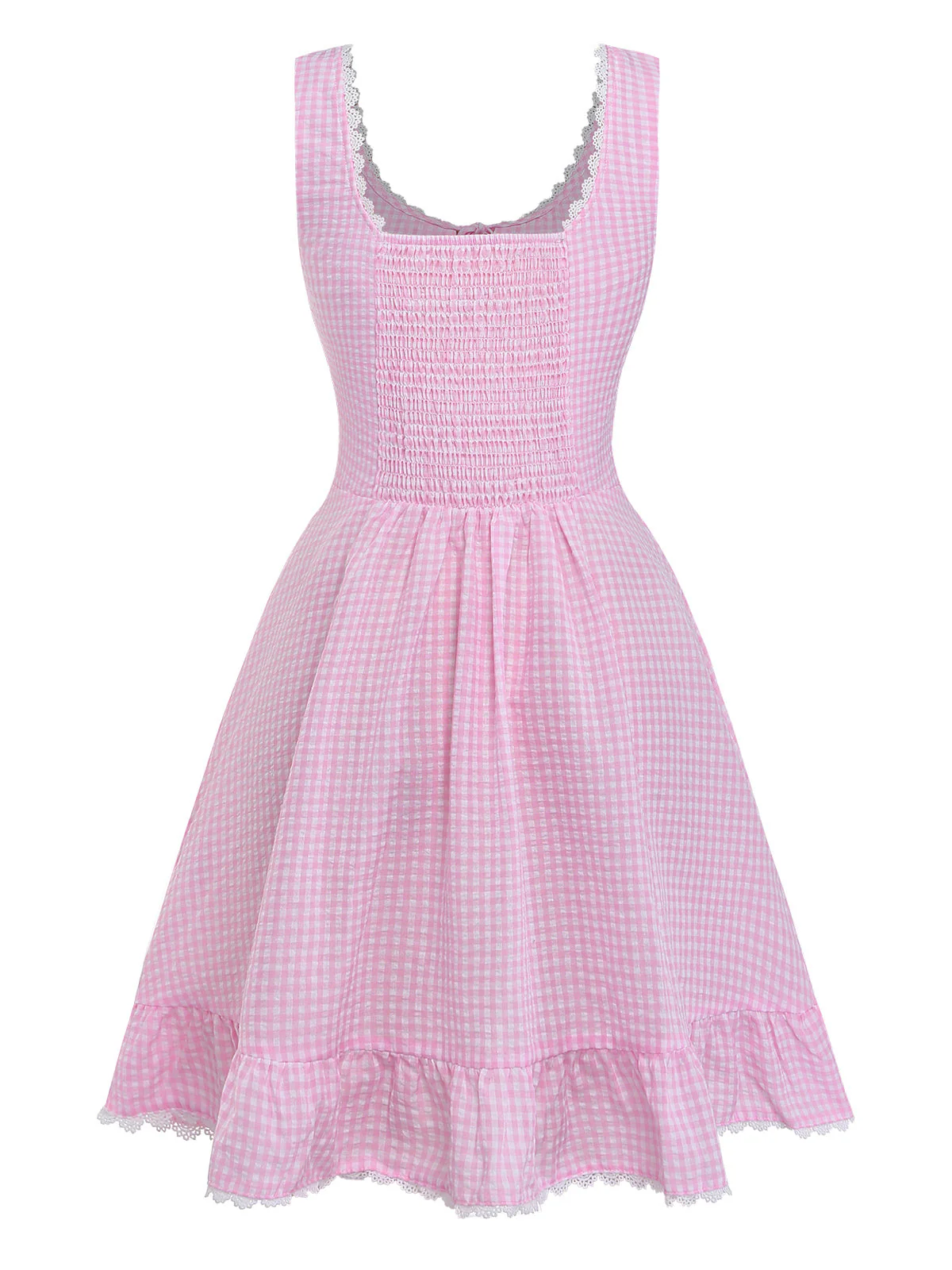 Rosa 1960er Schleife Spitze Vichy-Karo Schnürung Kleid - Image 3