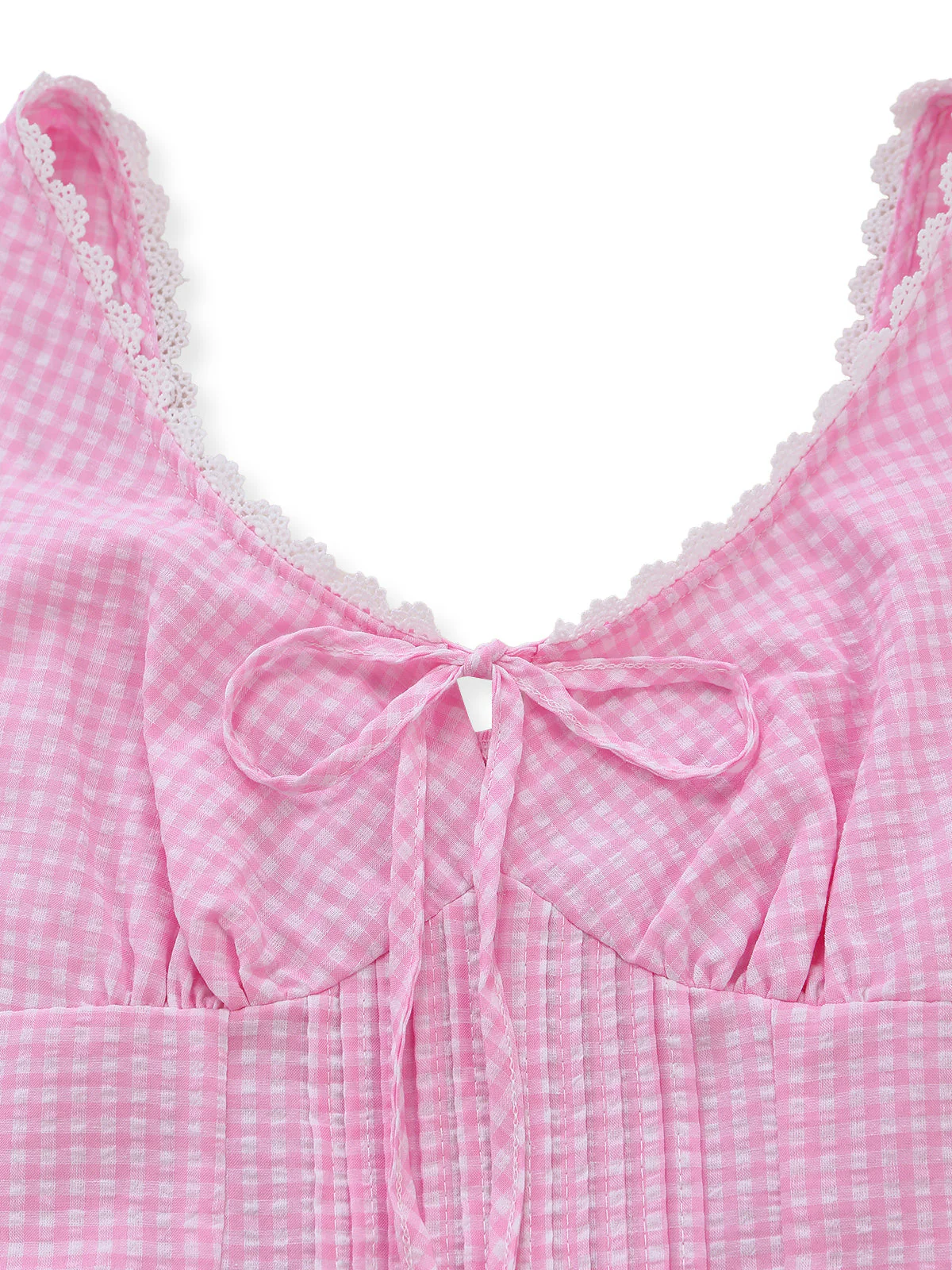 Rosa 1960er Schleife Spitze Vichy-Karo Schnürung Kleid - Image 5