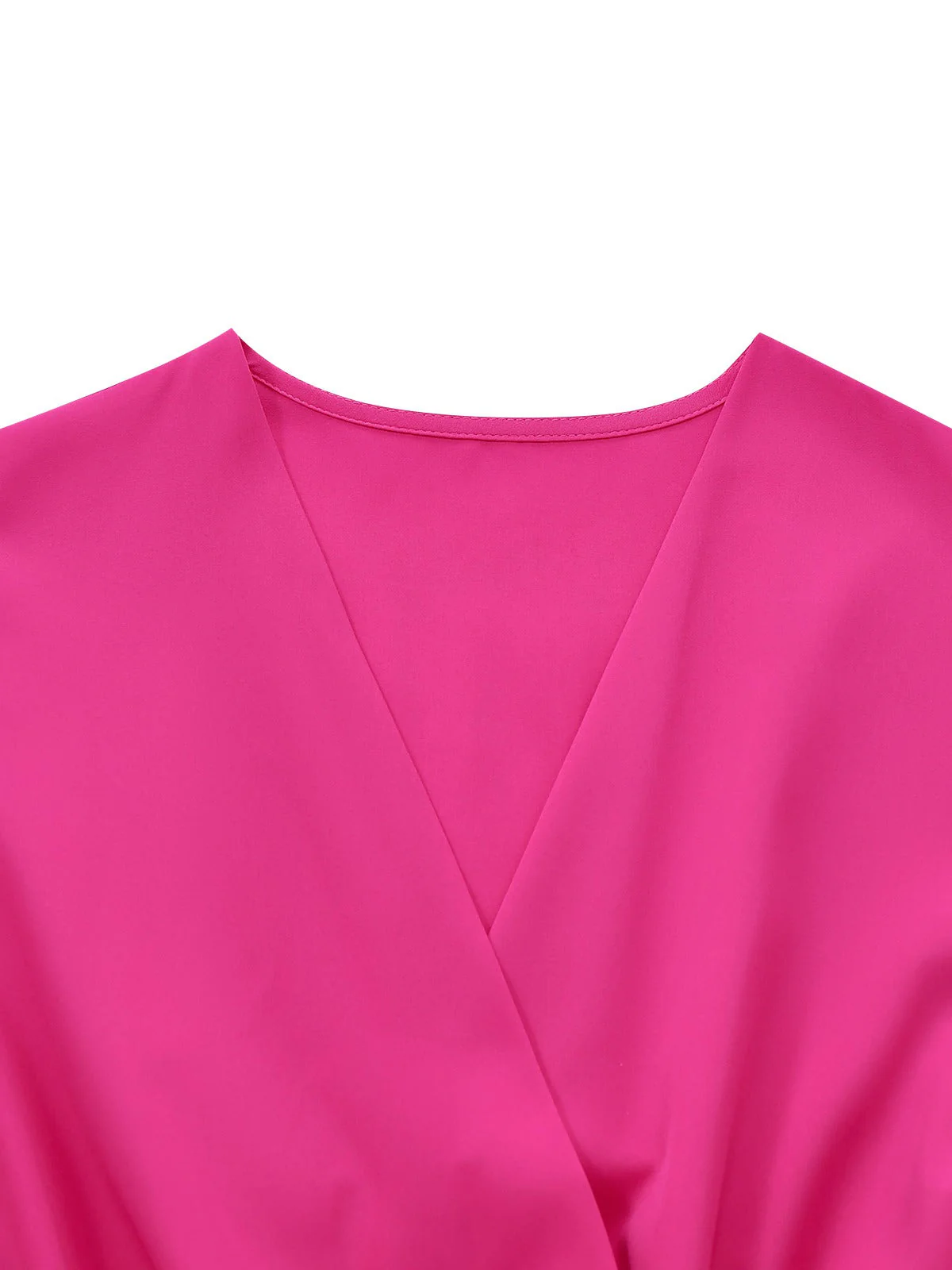 Rosa 1960er Solide Tiefer V Gürtel Laternenärmel Jumpsuit - Image 5