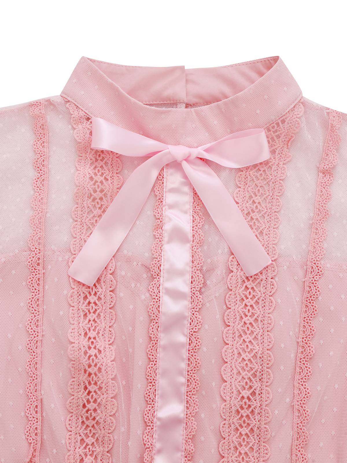 Rosa 1960er Spitze Trim Schleife Bogen Ärmellos Tüll Kleid - Image 4