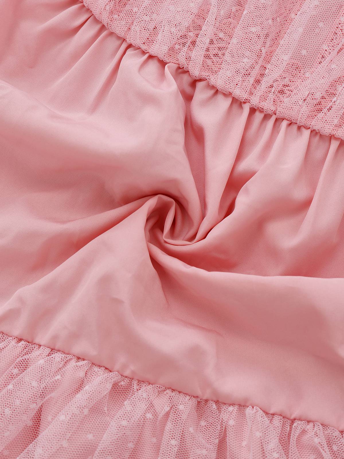 Rosa 1960er Spitze Trim Schleife Bogen Ärmellos Tüll Kleid - Image 7