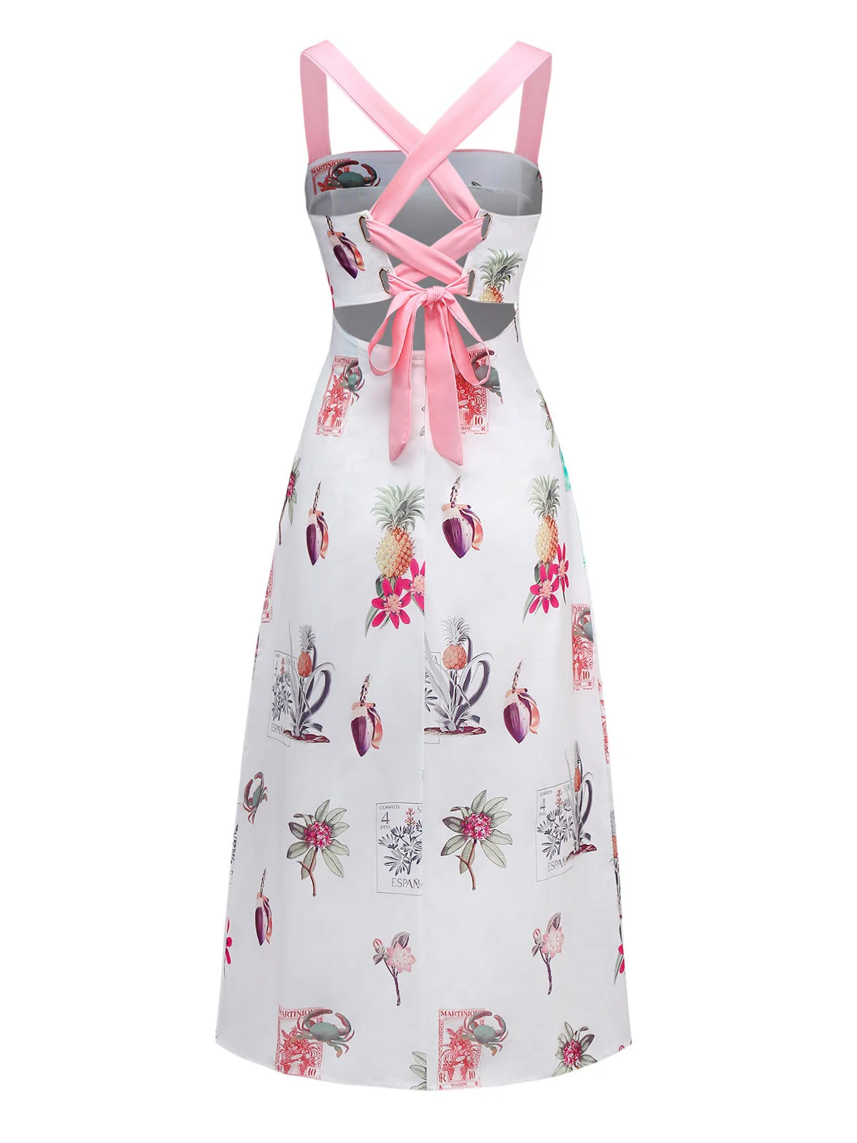 Rosa 1960er Tropisch Drucke Raffhalter Träger Kleid - Image 2