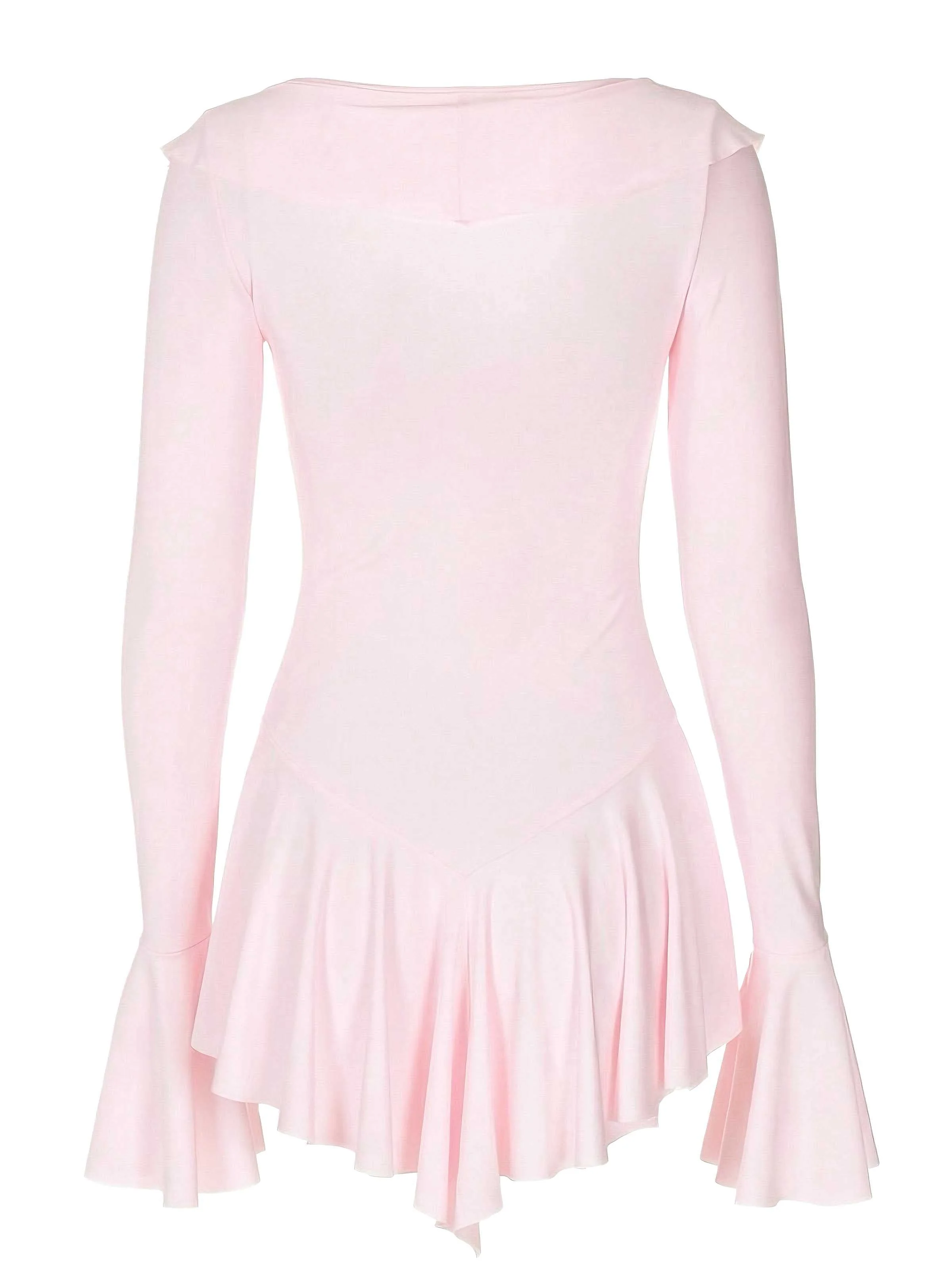 Rosa 1960er V-Ausschnitt Rüschen Ausgestellt Ärmel Kleid - Image 6