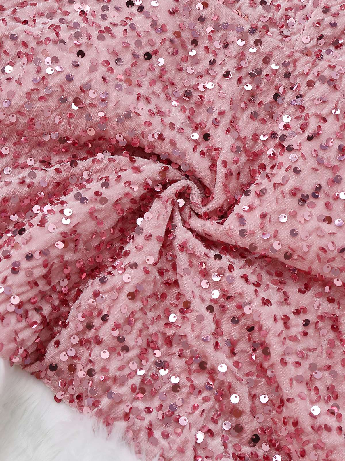 Rot 1960er Weihnachten Fell Pailletten Trägerlos Kleid - Image 9