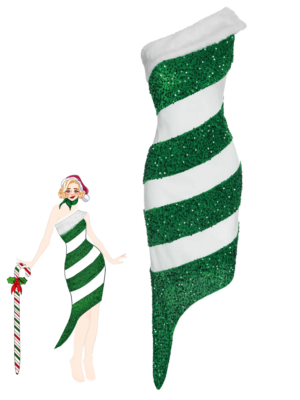 Rosa 1960er Weihnachten Zuckerstange Off-Shoulder Kleid - Image 9