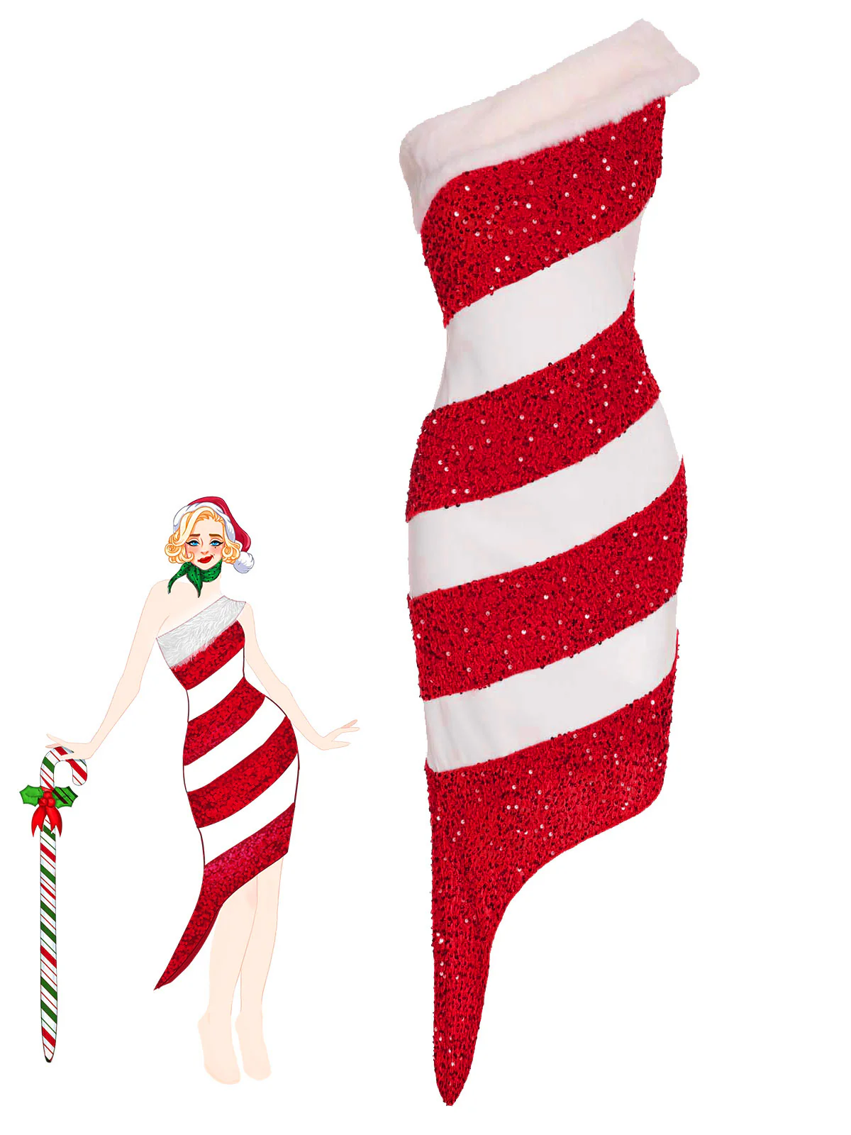 Rosa 1960er Weihnachten Zuckerstange Off-Shoulder Kleid - Image 15