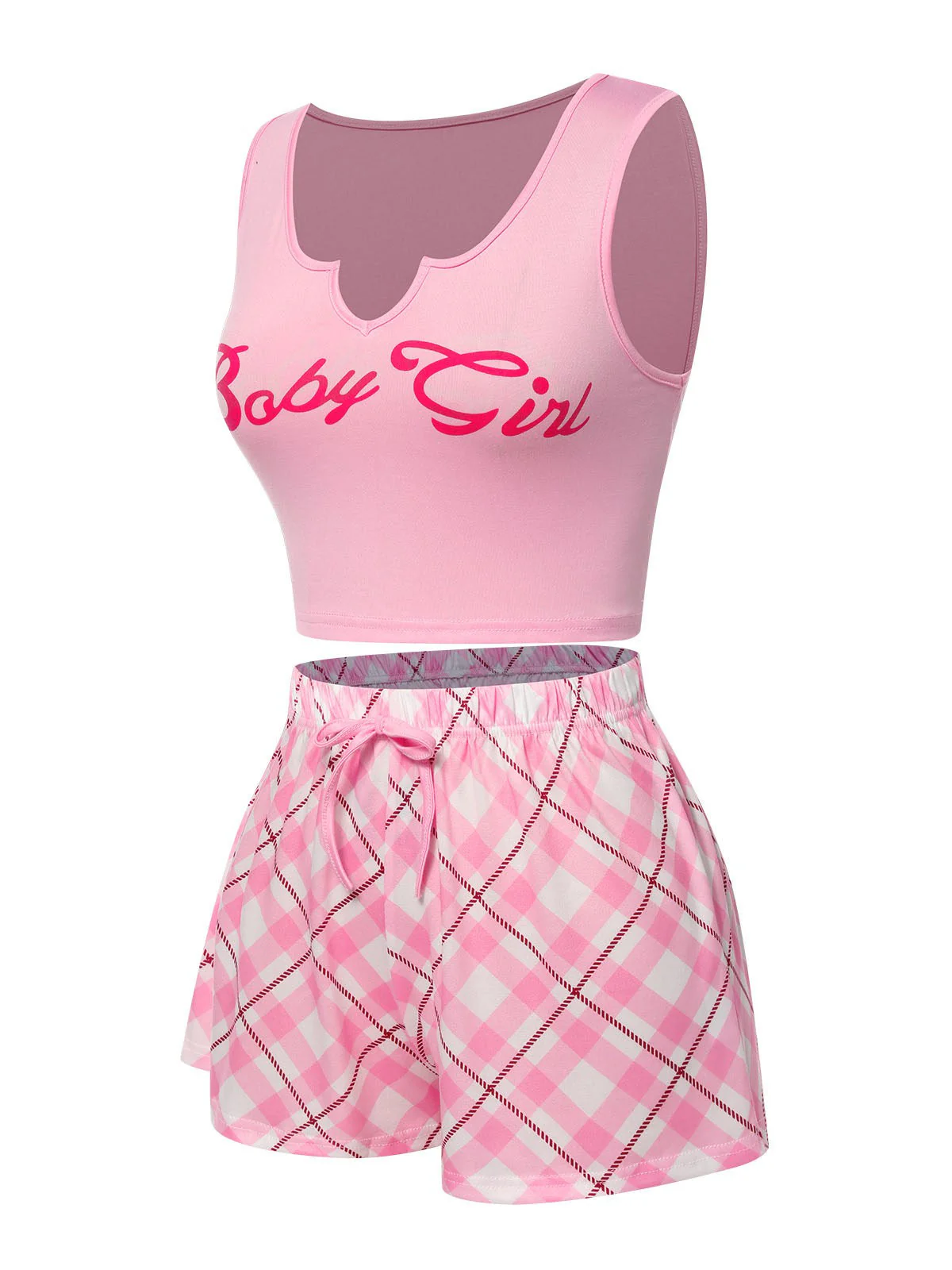 Rosa 1970er Babymädchen Tank Oberteil & Kariert Shorts Pyjama - Image 2