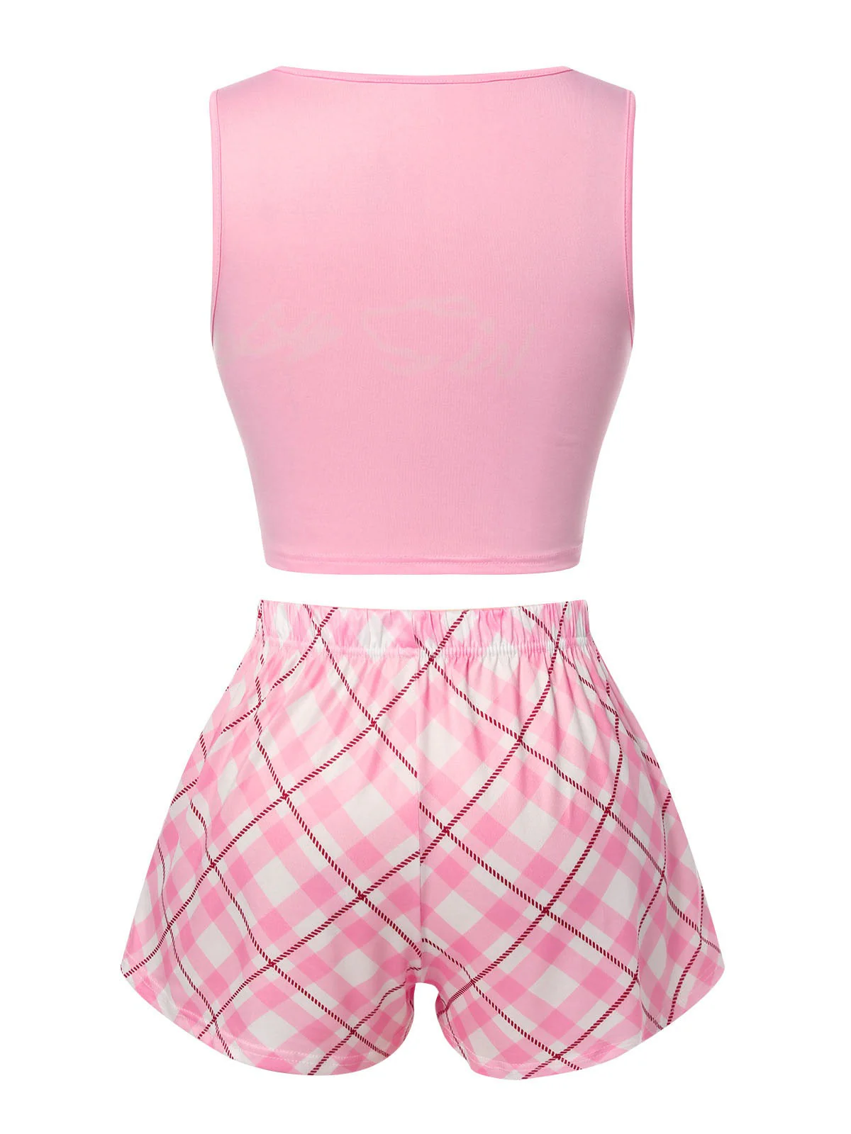 Rosa 1970er Babymädchen Tank Oberteil & Kariert Shorts Pyjama - Image 3
