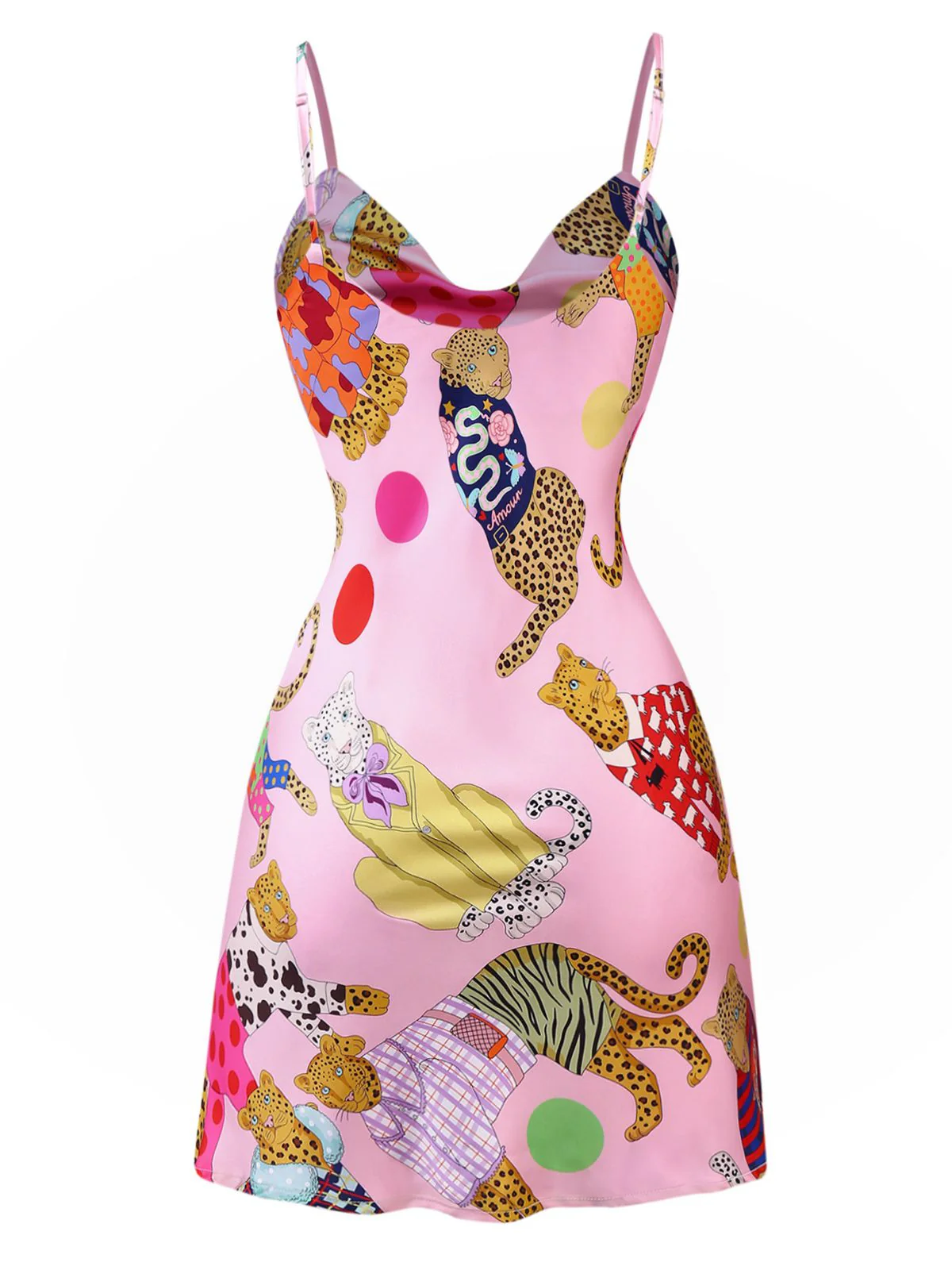 Rosa 1970er Gepard Muster Satin Slip Nachthemd - Image 2