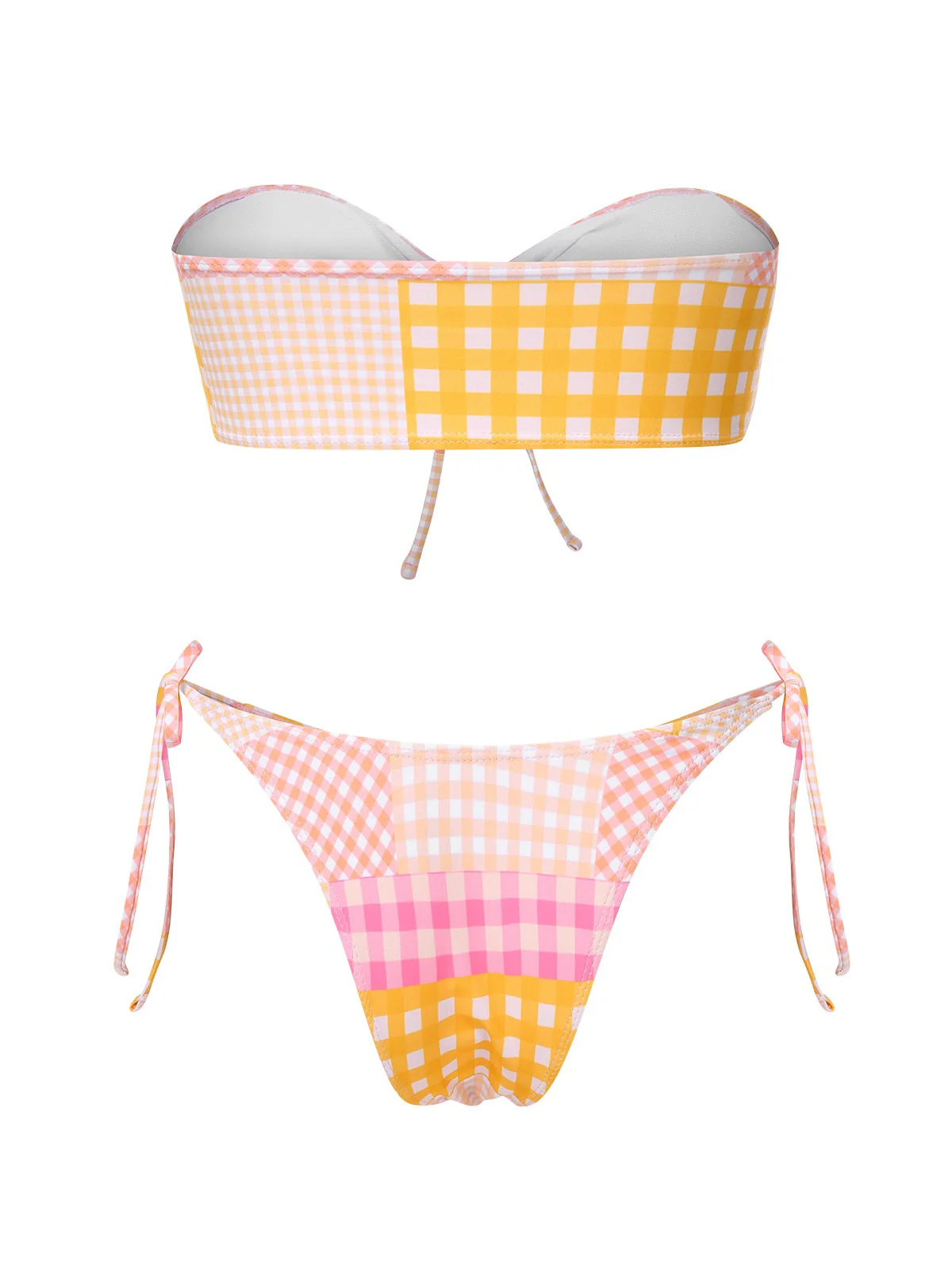 Rosa 1970er Gingham Plaid Bandeau Bikini Set - Image 3