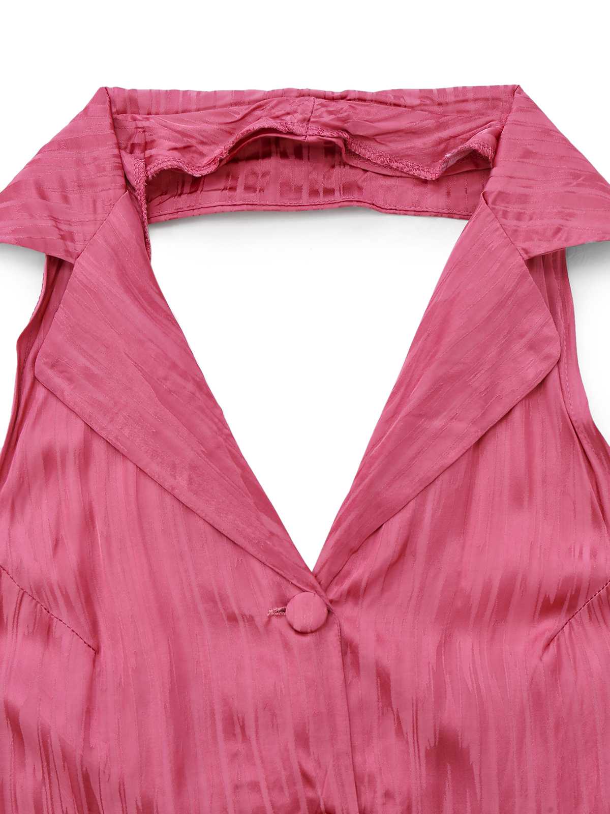 Rosa 1970er Halter Revers Satin Jumpsuit - Image 4