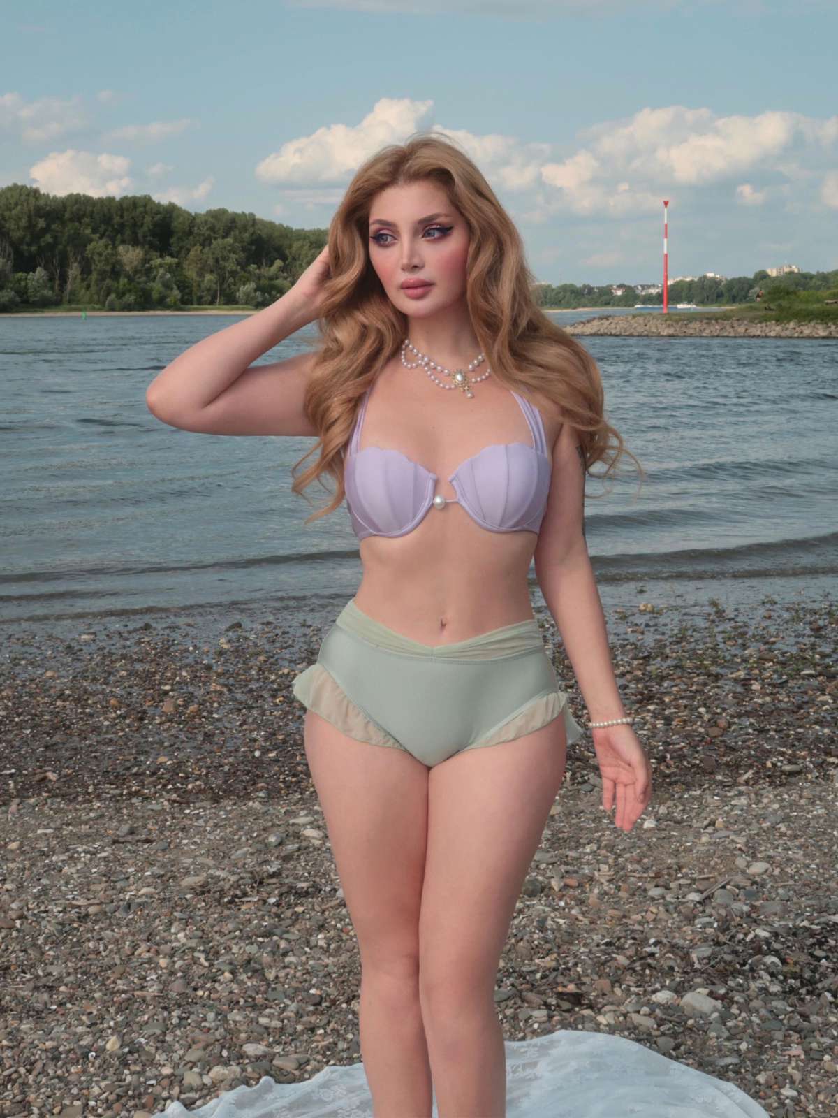 Lavendel 1970er Meerjungfrau Hülse Halter Bikini Set - Image 2