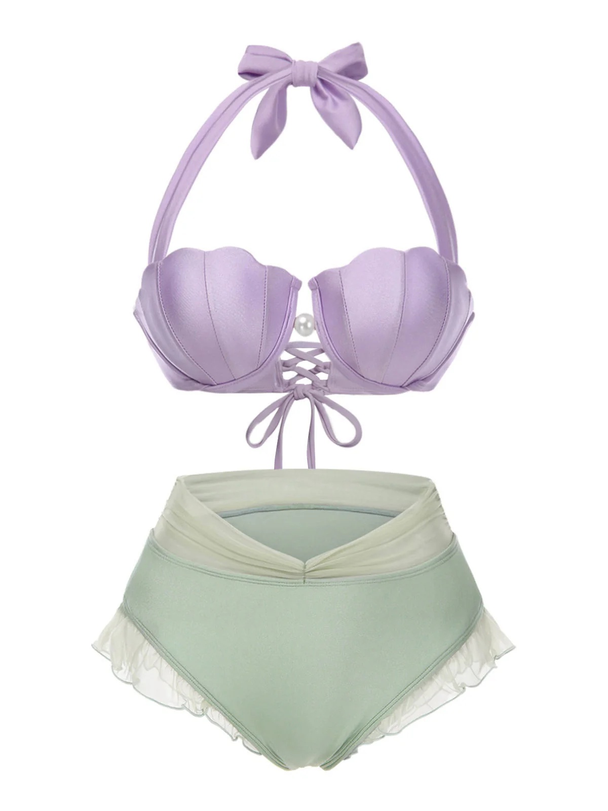 Lavendel 1970er Meerjungfrau Hülse Halter Bikini Set - Image 3