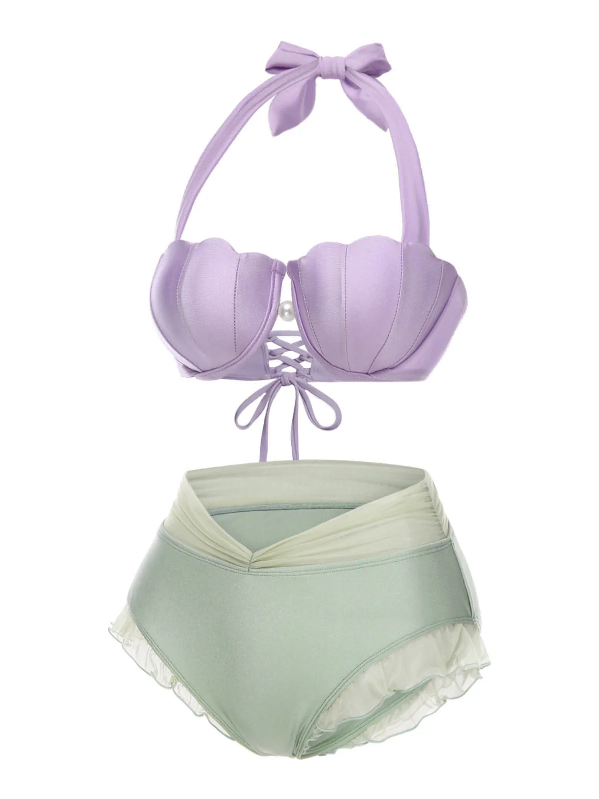 Lavendel 1970er Meerjungfrau Hülse Halter Bikini Set - Image 4