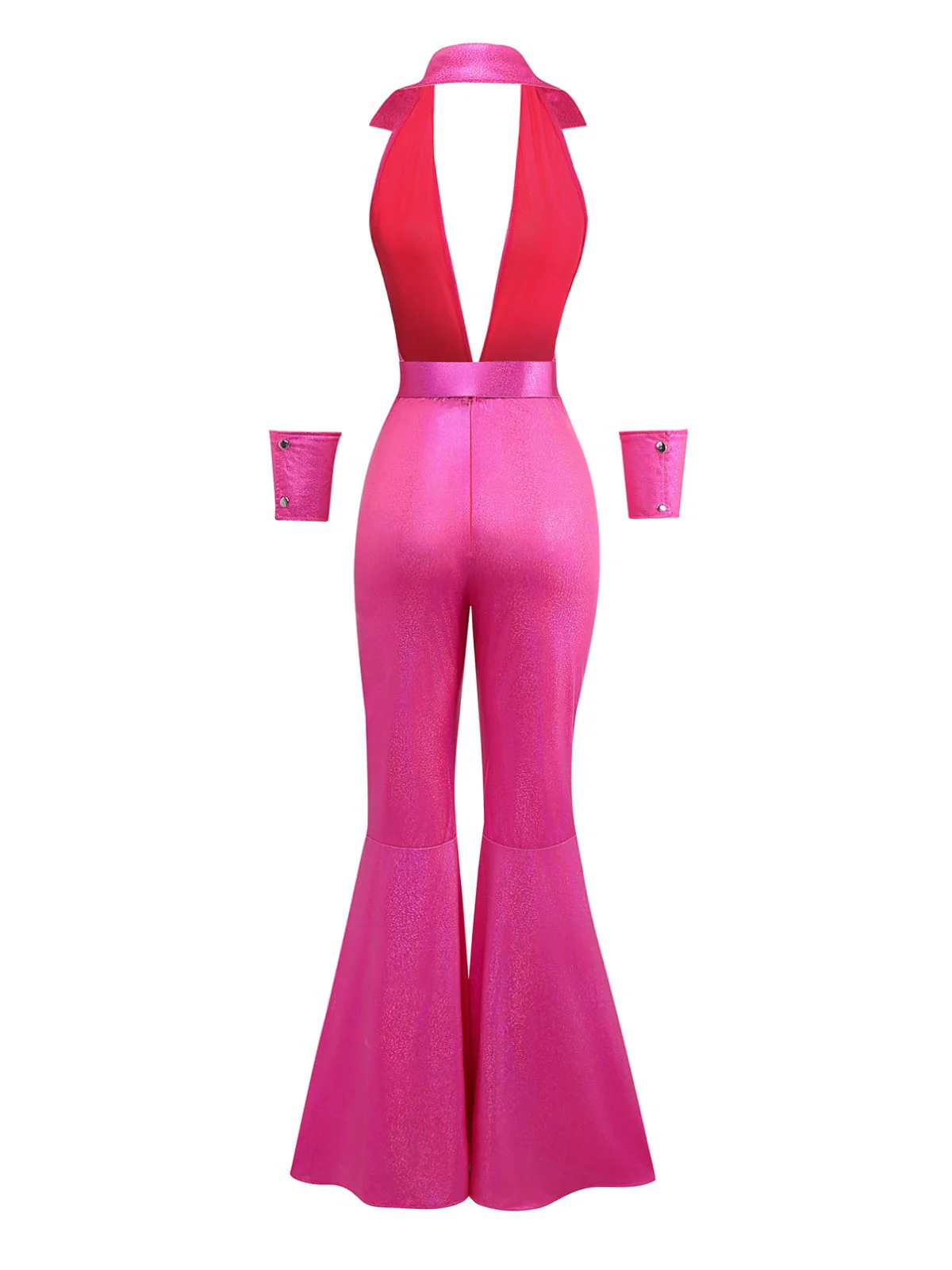 Rosa 1970er Metallisch Tief V-Ausschnitt Disko Jumpsuit - Image 2