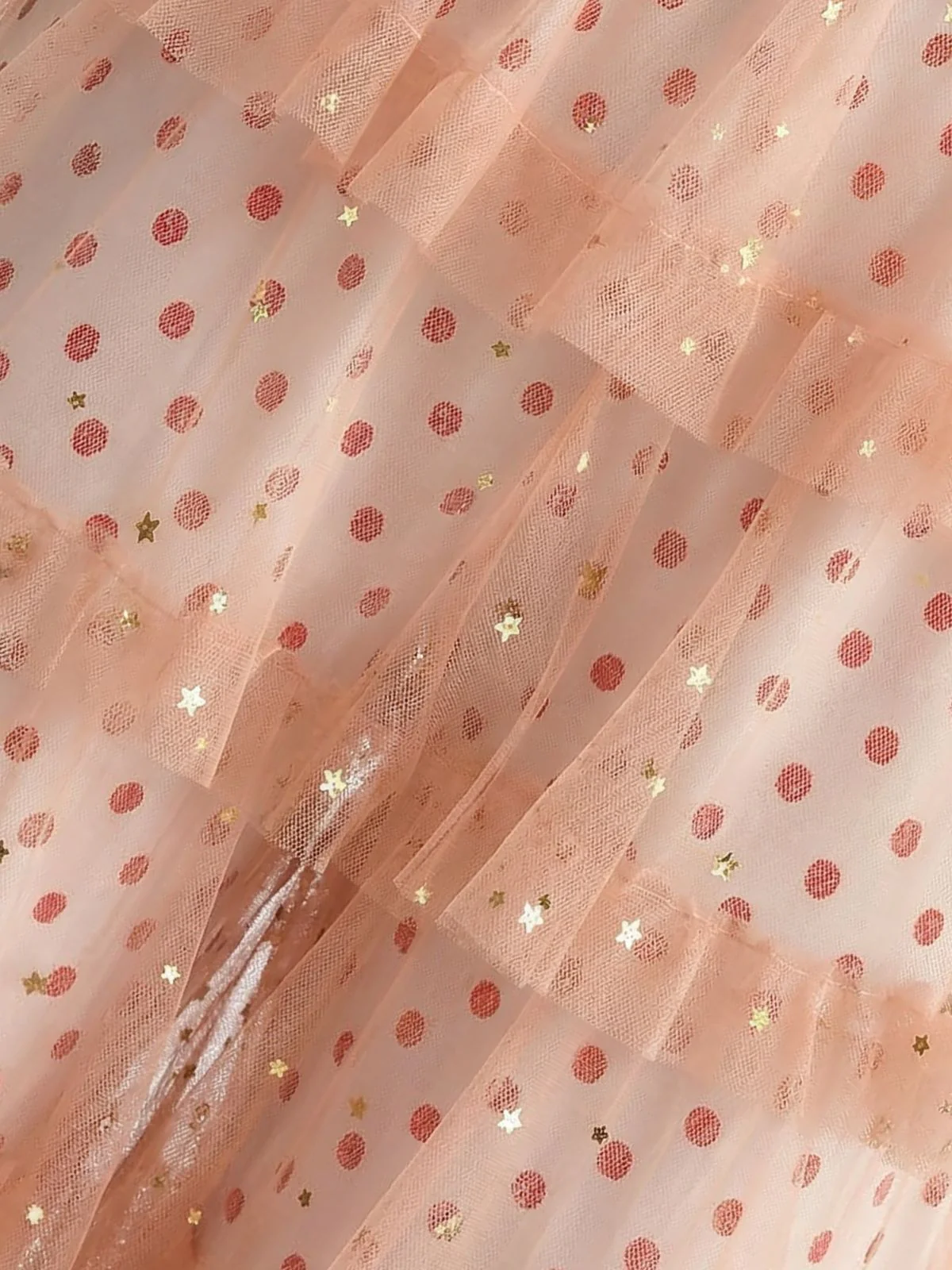 Rosa 1970er Polka Dot Tüll Gestuft Rüschen Hose - Image 3