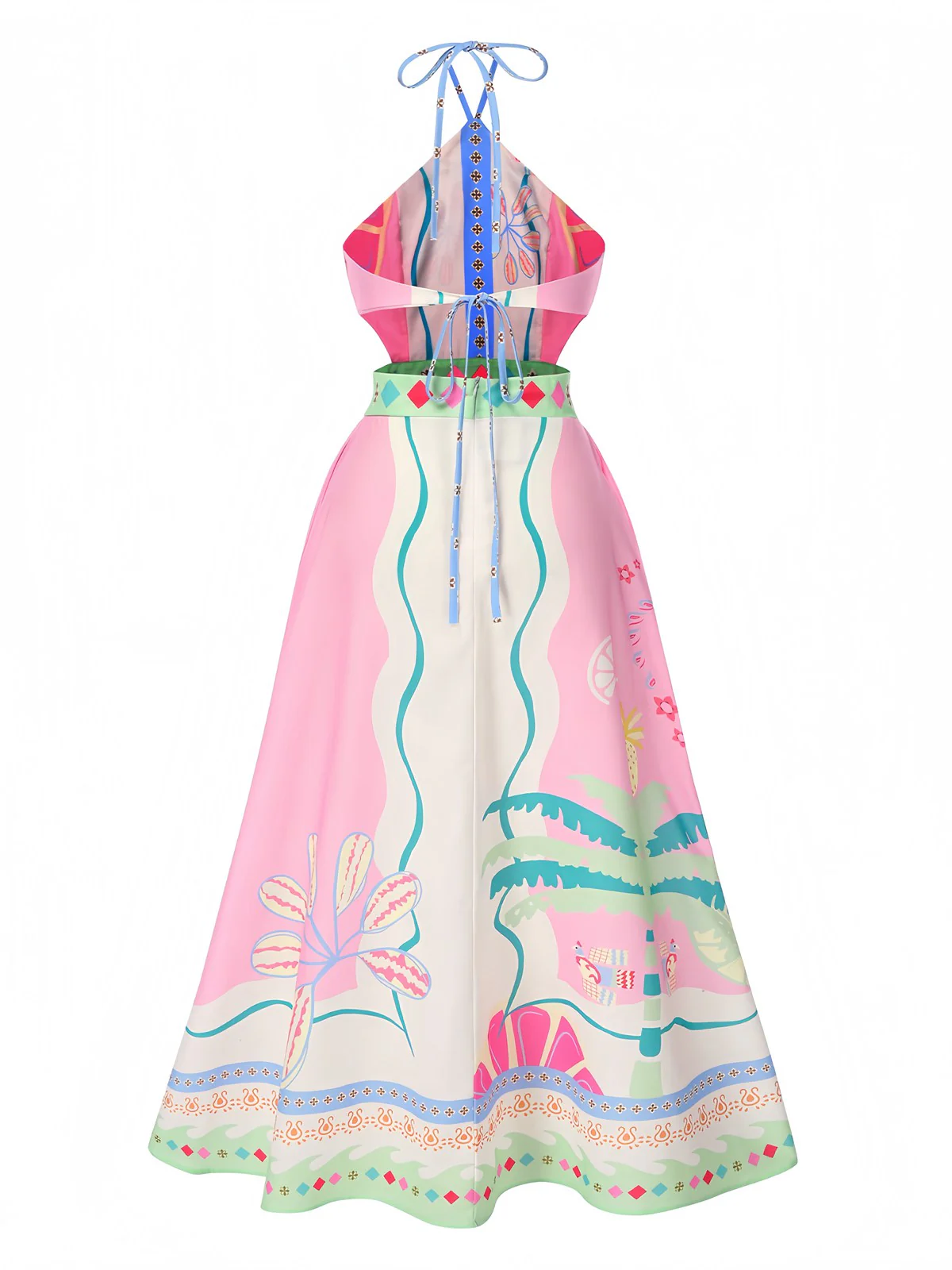Rosa 1970er Rundhal Halter Tropisch Boho Kleid - Image 2