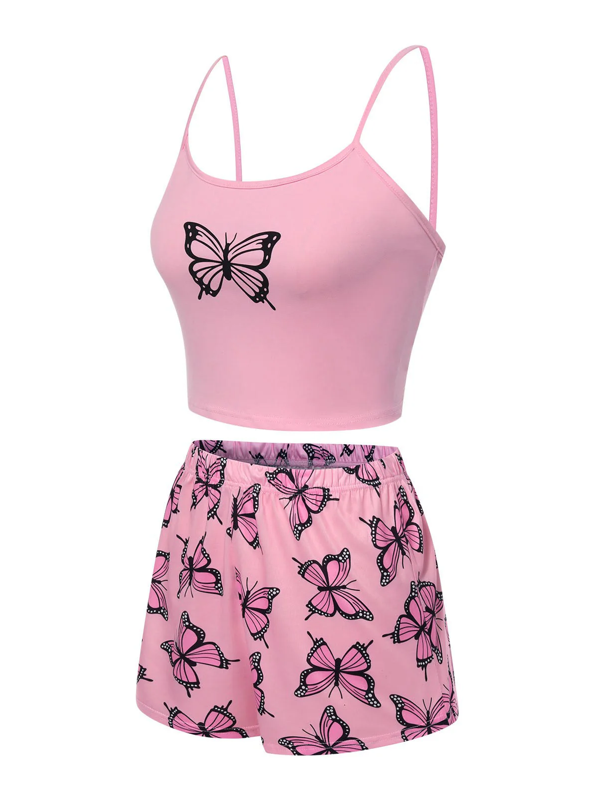Rosa 1970er Spaghetti Träger Schmetterling Pyjama - Image 2