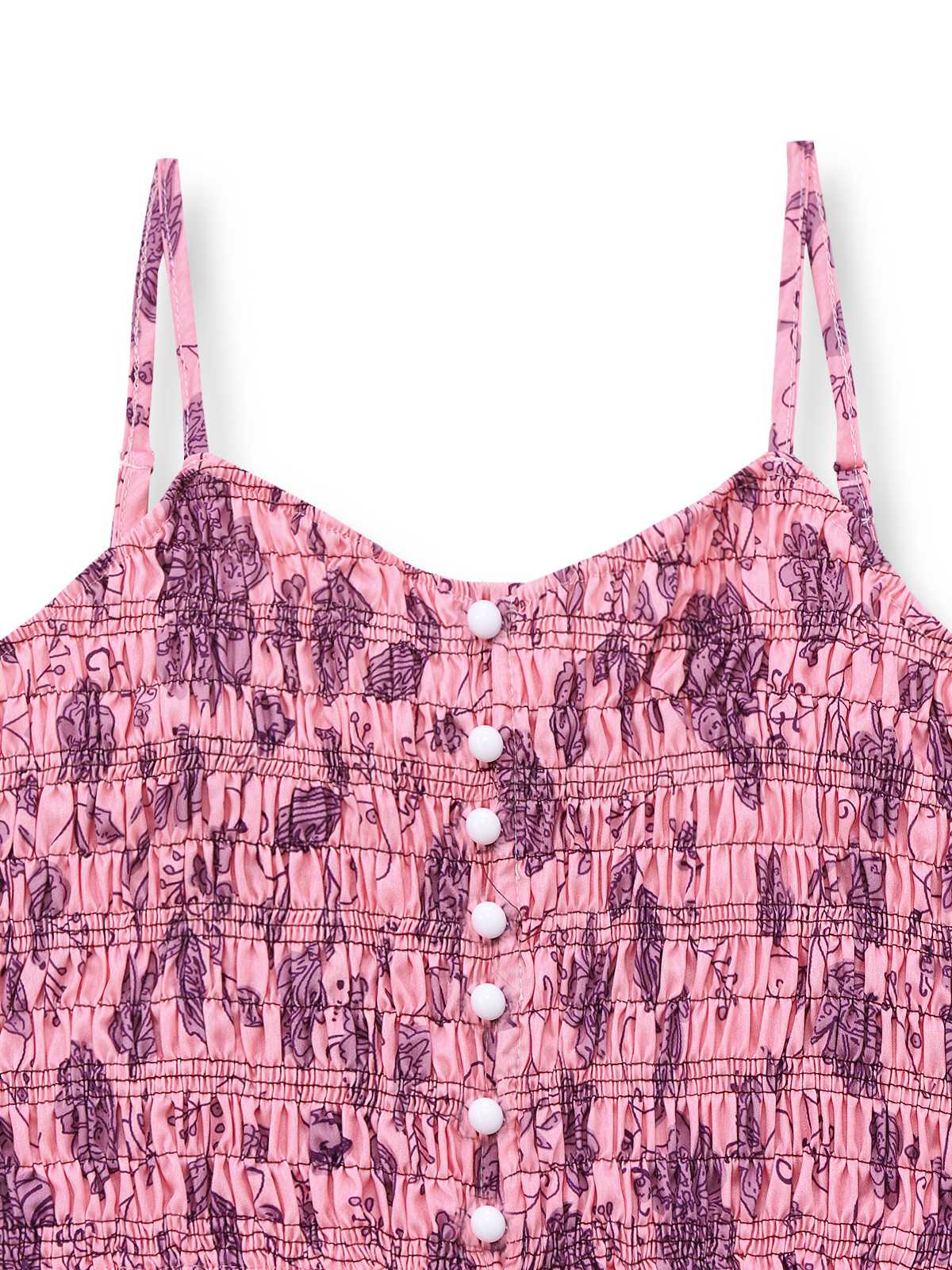 Rosa 1970er Spaghettiträger Blumen Gesmokt Jumpsuit - Image 4