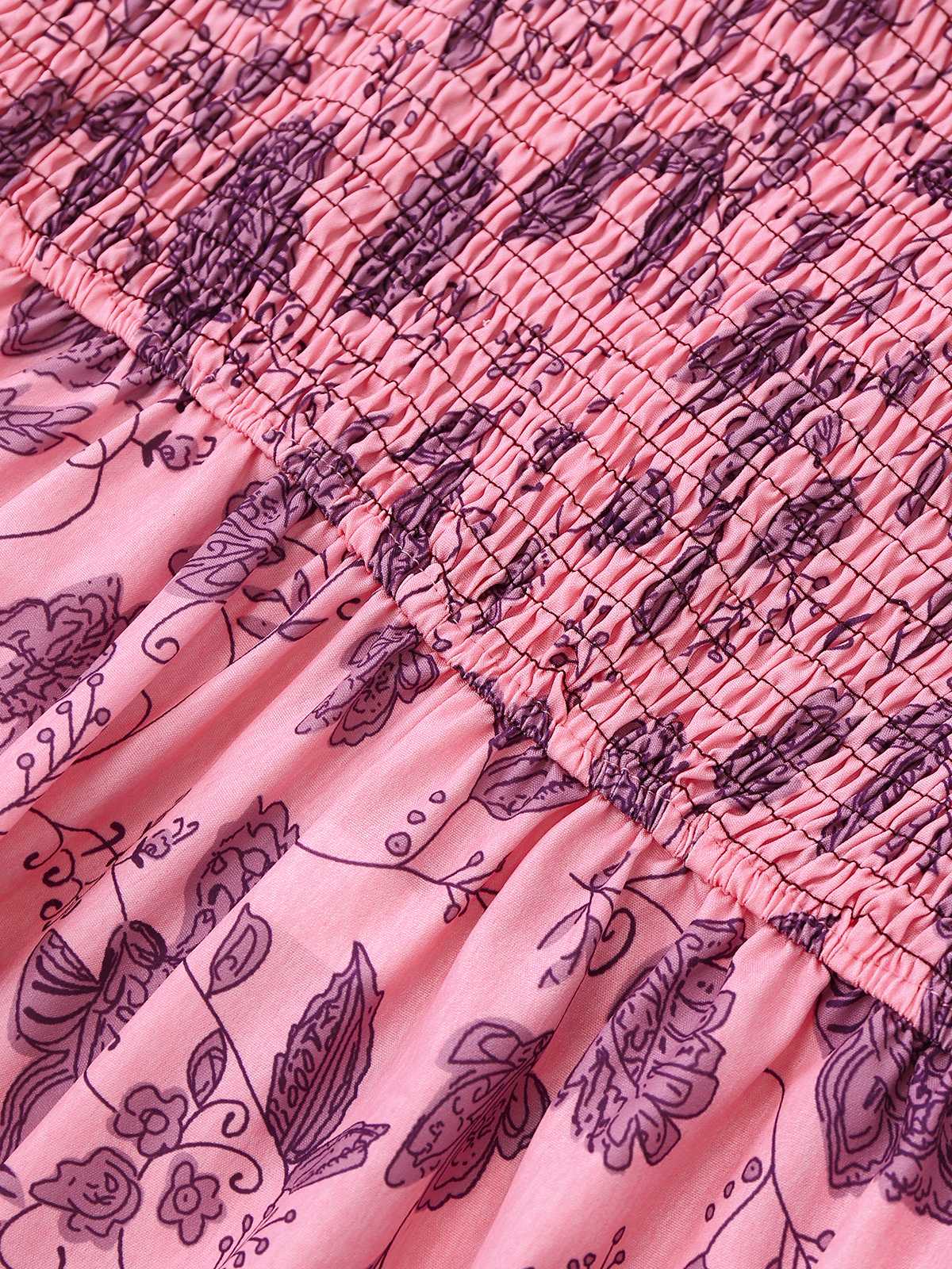 Rosa 1970er Spaghettiträger Blumen Gesmokt Jumpsuit - Image 5