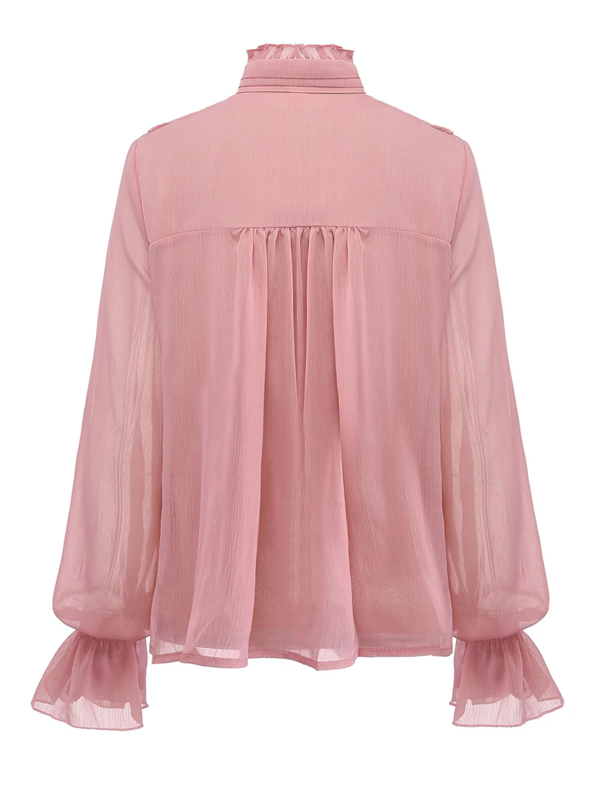 Rosa 1980er Chiffon Rüschen Hochhals Bluse - Image 2