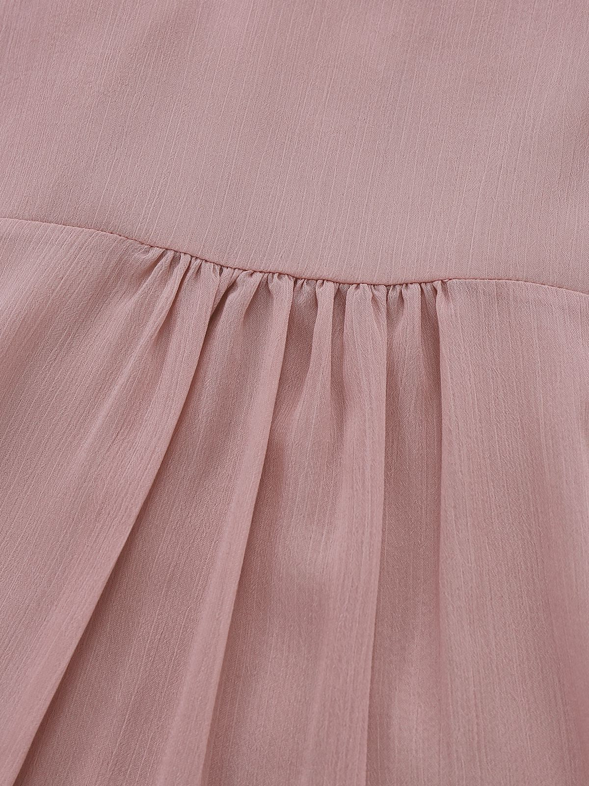 Rosa 1980er Chiffon Rüschen Hochhals Bluse - Image 5