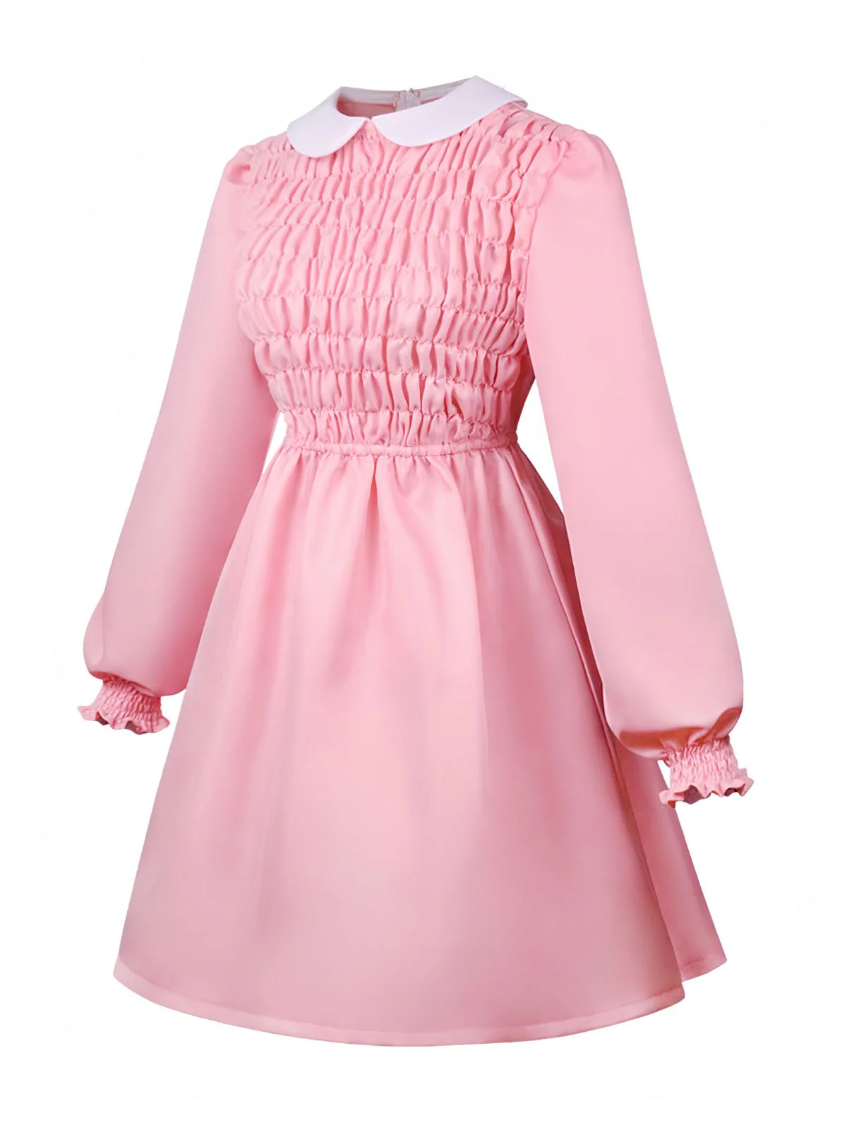 Rosa 1980er Gesmokt Stranger Things Kostüm Eleven Kleid - Image 2