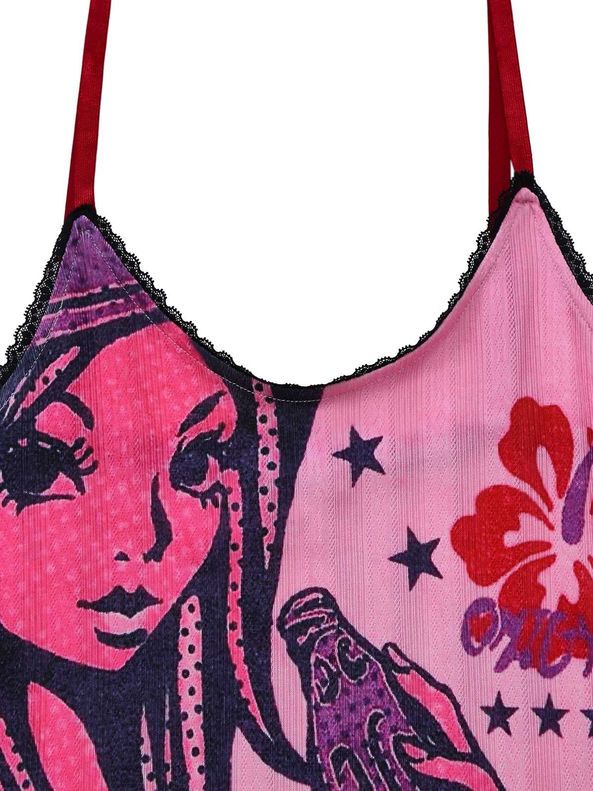 Rosa 2000er Slip Spitze Besatz Comic Druck Kleid - Image 4