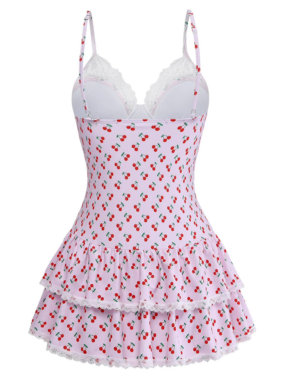 [Vorverkauf] Rosa 40er Kirschen Badeanzug mit Spitze - Image 4