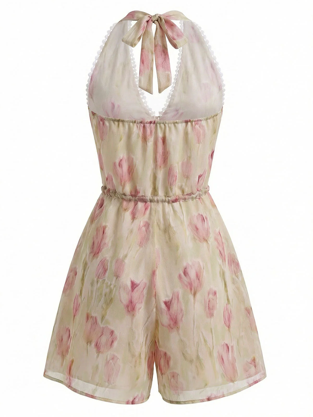 [Vorverkauf] Rosa 40er Romper mit Tulpen und Kordelzug - Image 4
