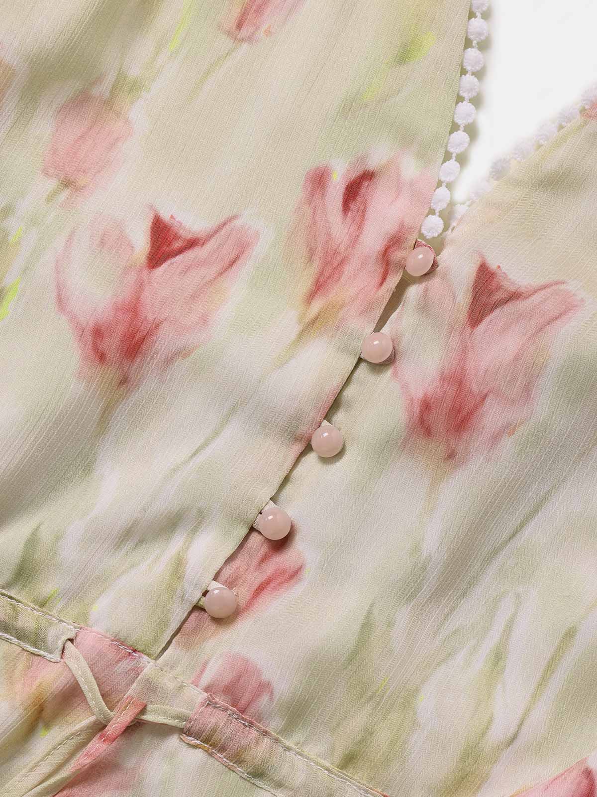 [Vorverkauf] Rosa 40er Romper mit Tulpen und Kordelzug - Image 7