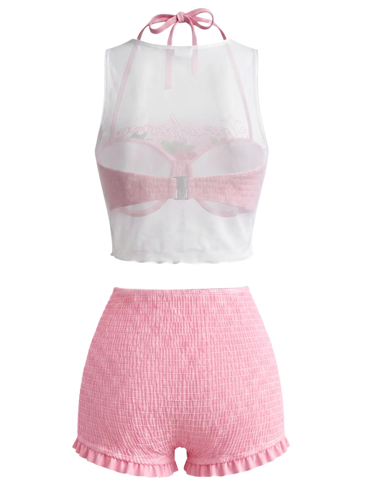 [Vorverkauf] Rosa 50er Bikini-Set & Erdbeer-Cover-Up mit Smock-Design und Neckholder - Image 3
