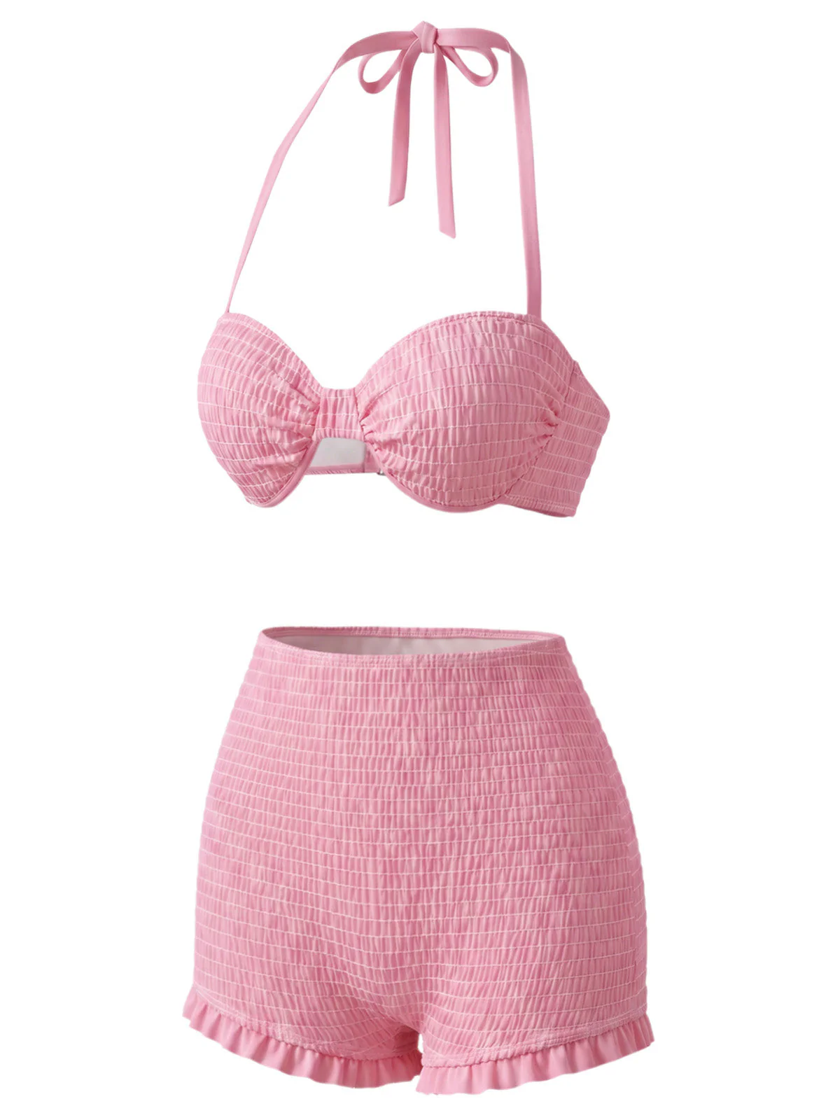 [Vorverkauf] Rosa 50er Bikini-Set & Erdbeer-Cover-Up mit Smock-Design und Neckholder - Image 5