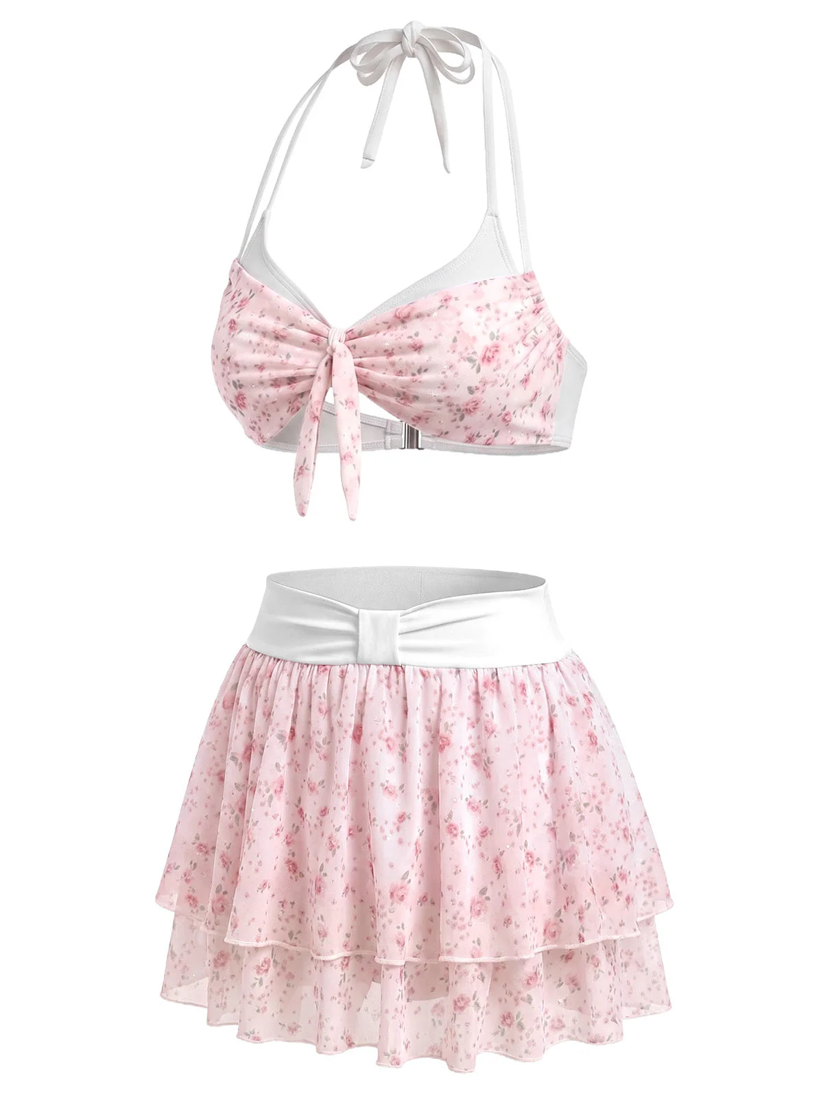 [Vorverkauf] Rosa 50er Bikini-Set mit Ditsy-Blumen und Neckholder - Image 3
