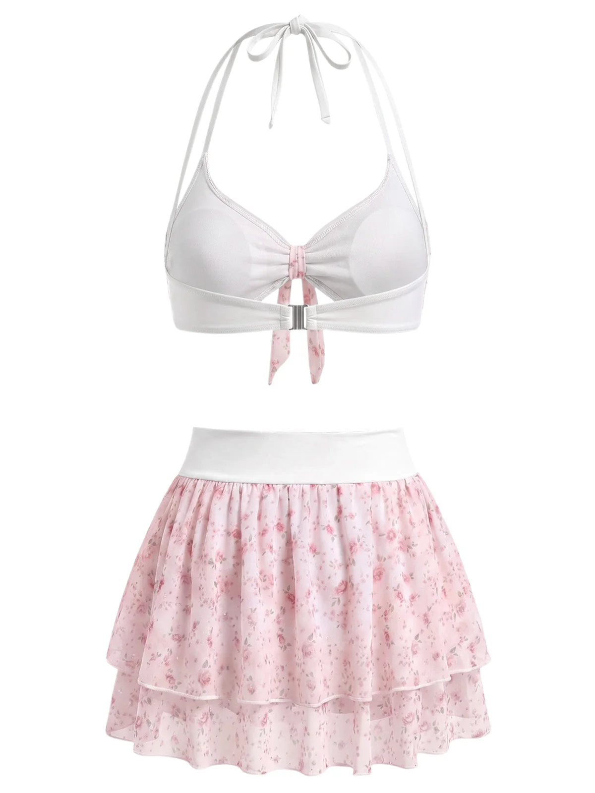 [Vorverkauf] Rosa 50er Bikini-Set mit Ditsy-Blumen und Neckholder - Image 4