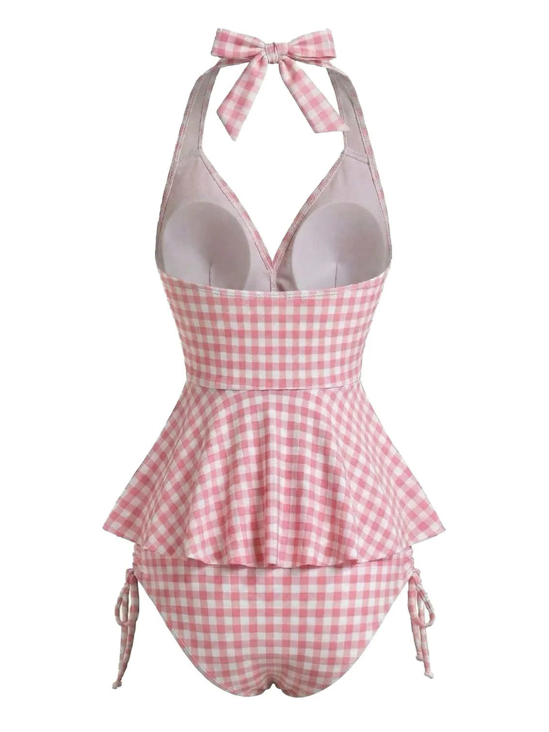 [Vorverkauf] Rosa 50er Gingham-Tankini-Set mit Neckholder und Rüschen - Image 2